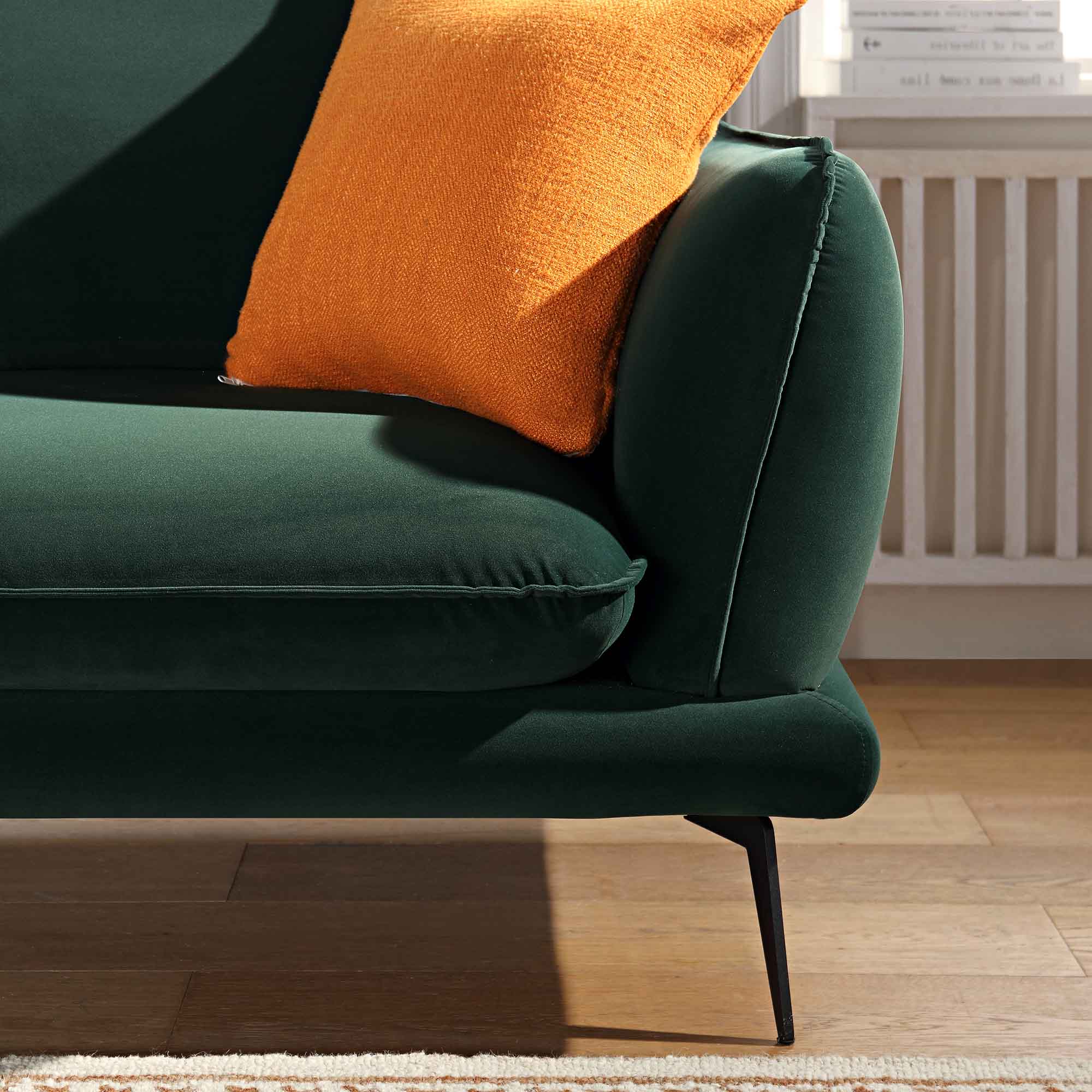 Obriel Forest Green Velvet Sofa, Grande Chaise Sofa Left Hand Facing - Image 4