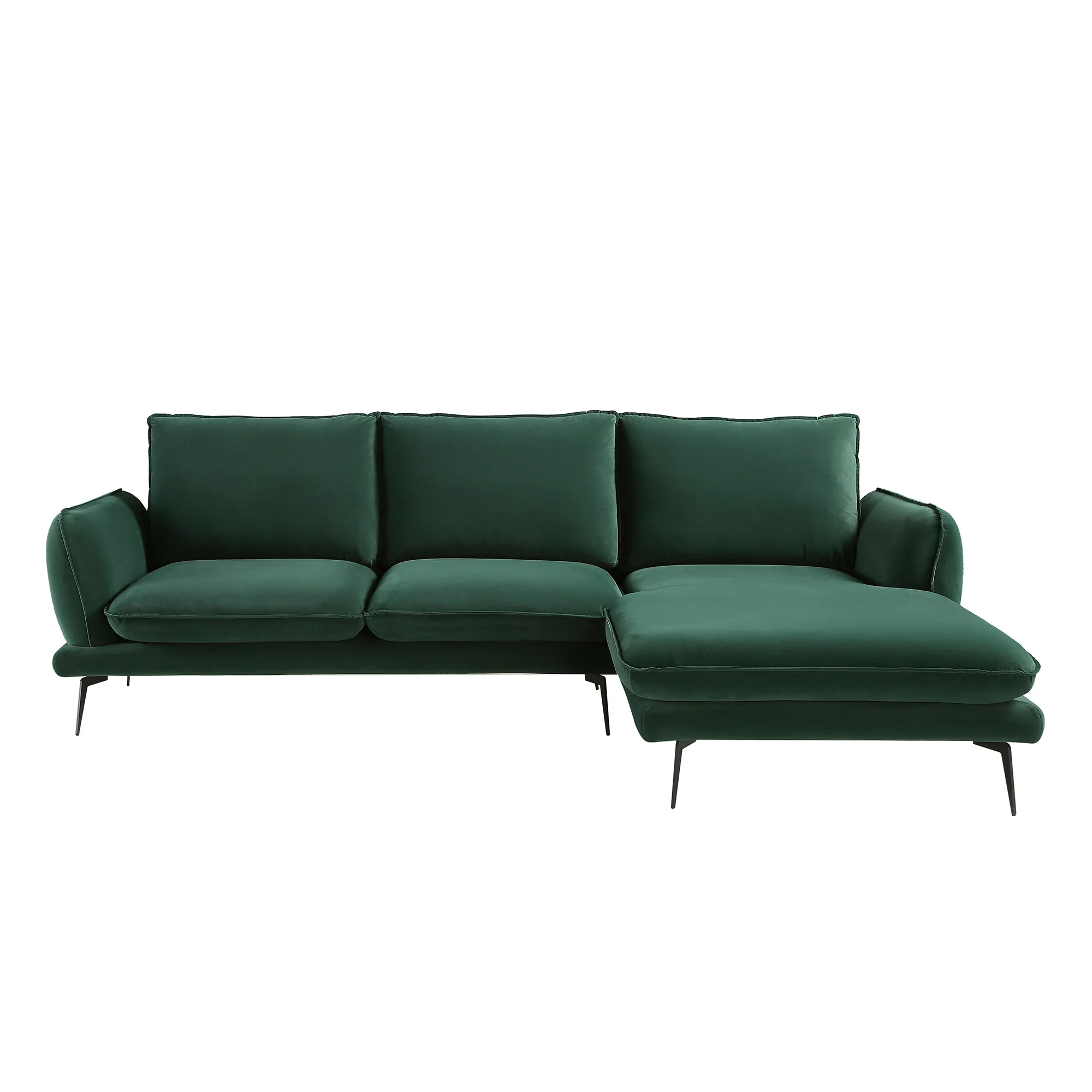 Obriel Forest Green Velvet Sofa, Grande Chaise Sofa Right Hand Facing - Image 4