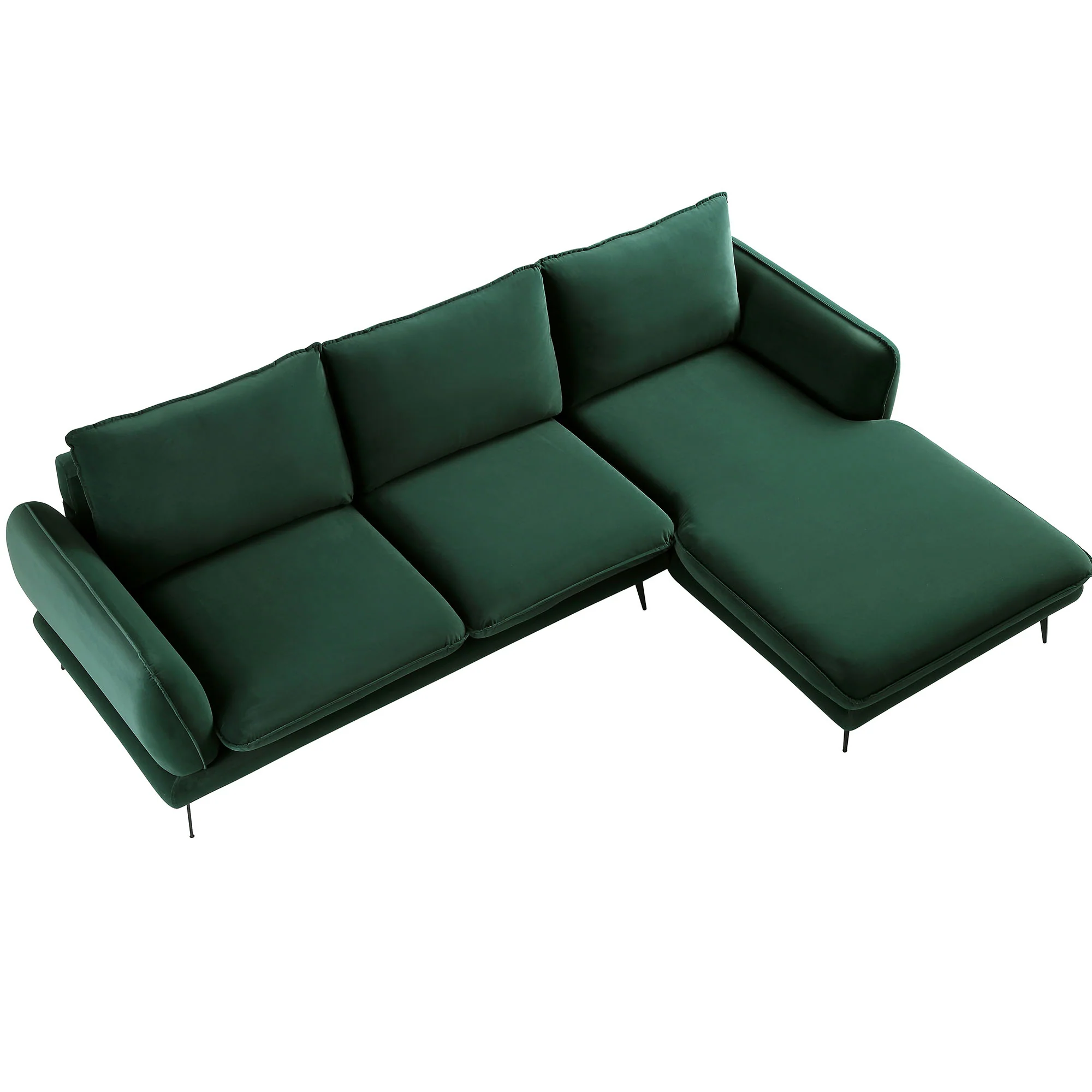 Obriel Forest Green Velvet Sofa, Grande Chaise Sofa Right Hand Facing - Image 8