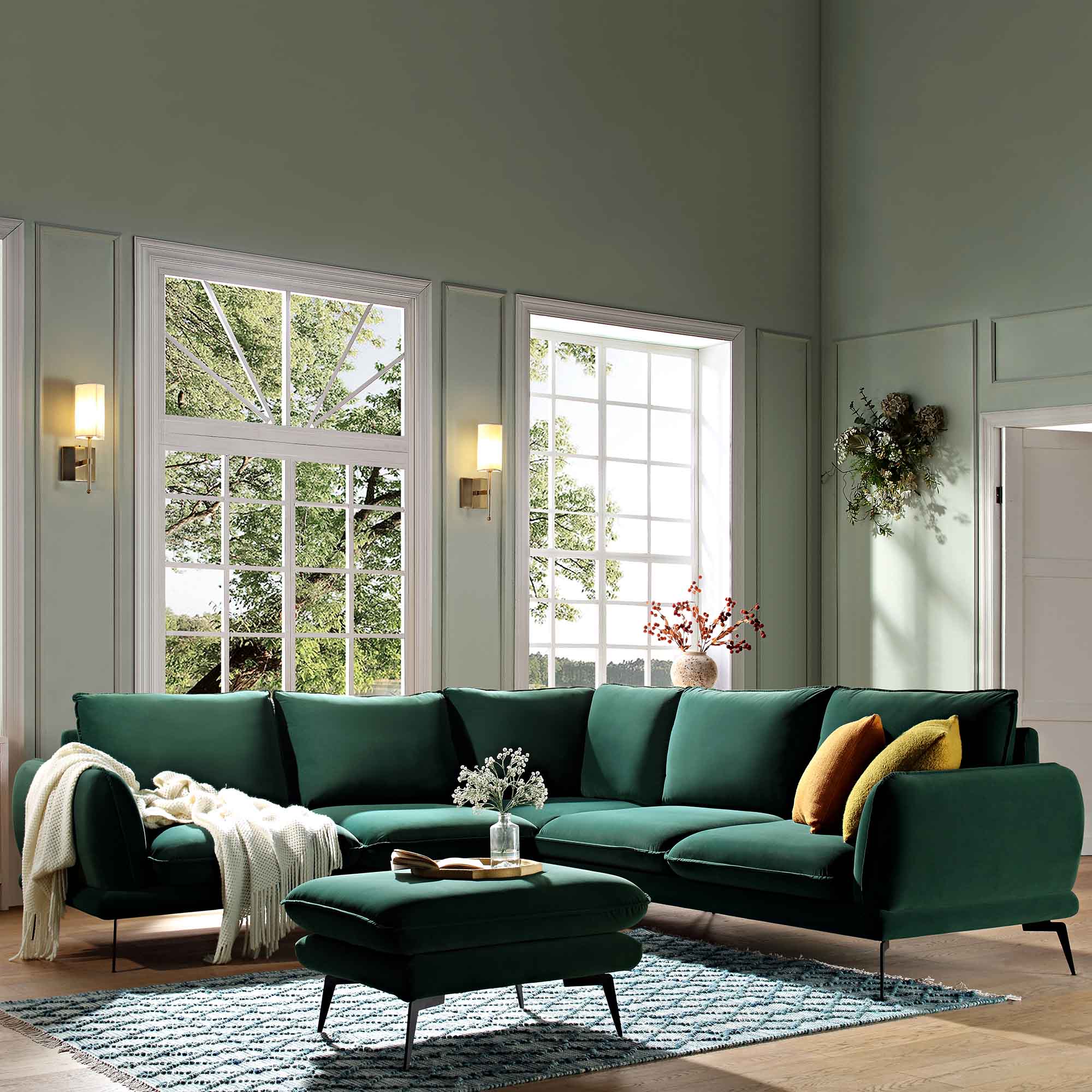 Obriel Forest Green Velvet Grande Corner Sofa - Image 2