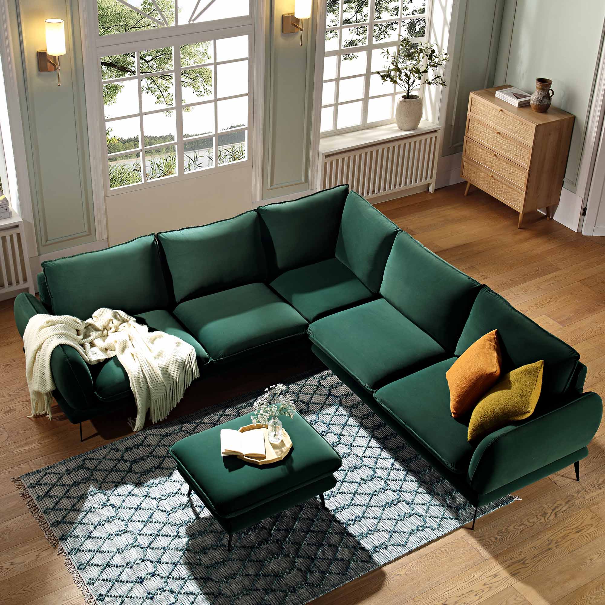 Obriel Forest Green Velvet Grande Corner Sofa - Image 4