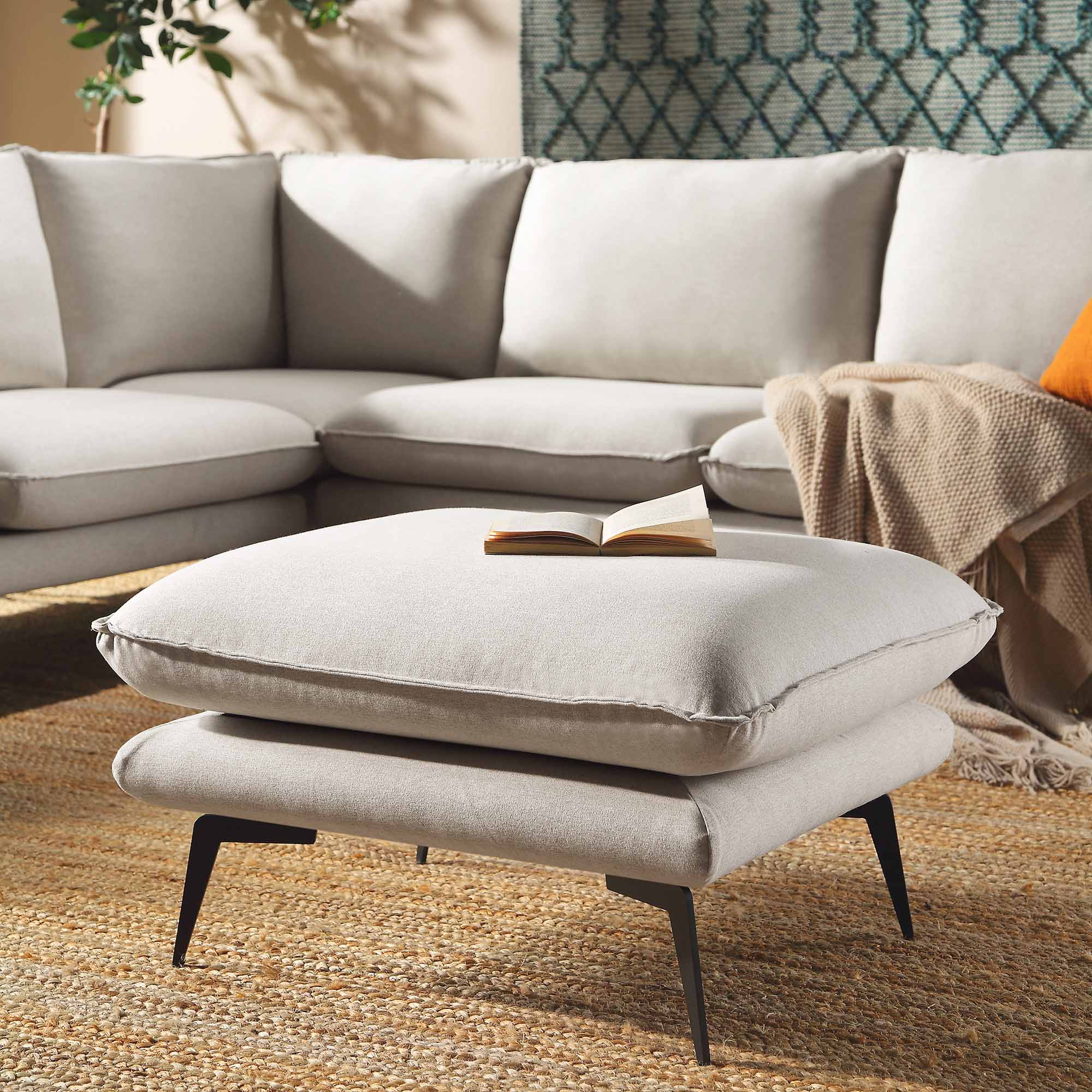 Obriel Oatmeal Fabric Footstool - Image 2