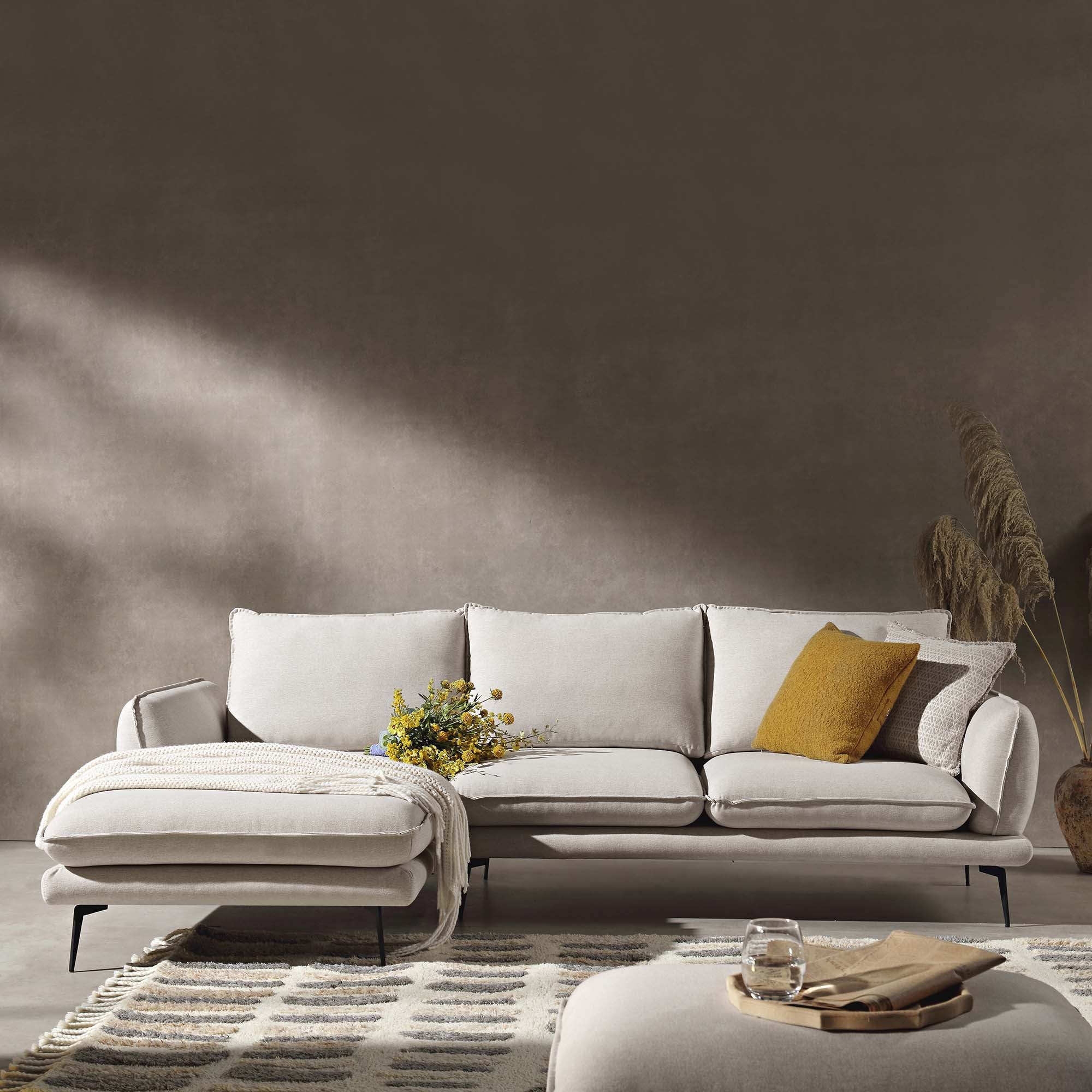 Obriel Oatmeal Fabric Sofa, Grande Chaise Sofa Left Hand Facing - Image 2