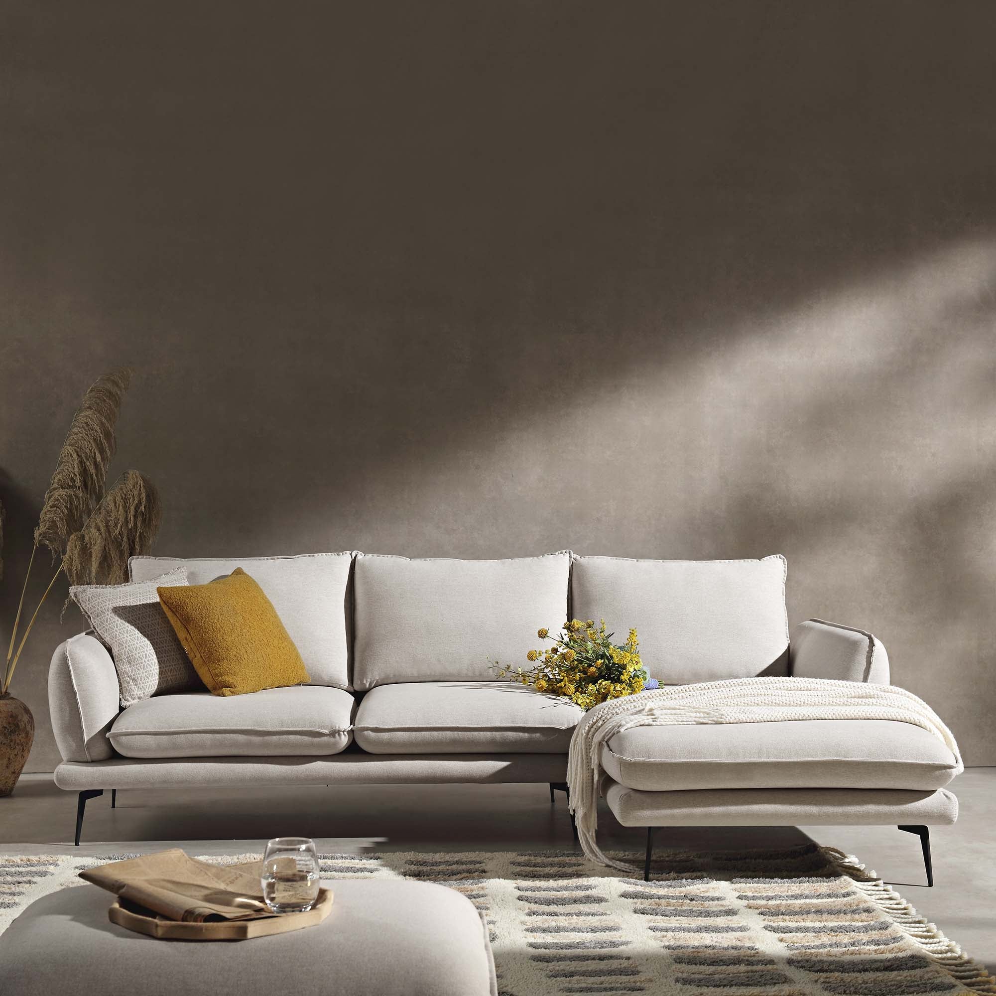 Obriel Oatmeal Fabric Sofa, Grande Chaise Sofa Right Hand Facing - Image 2