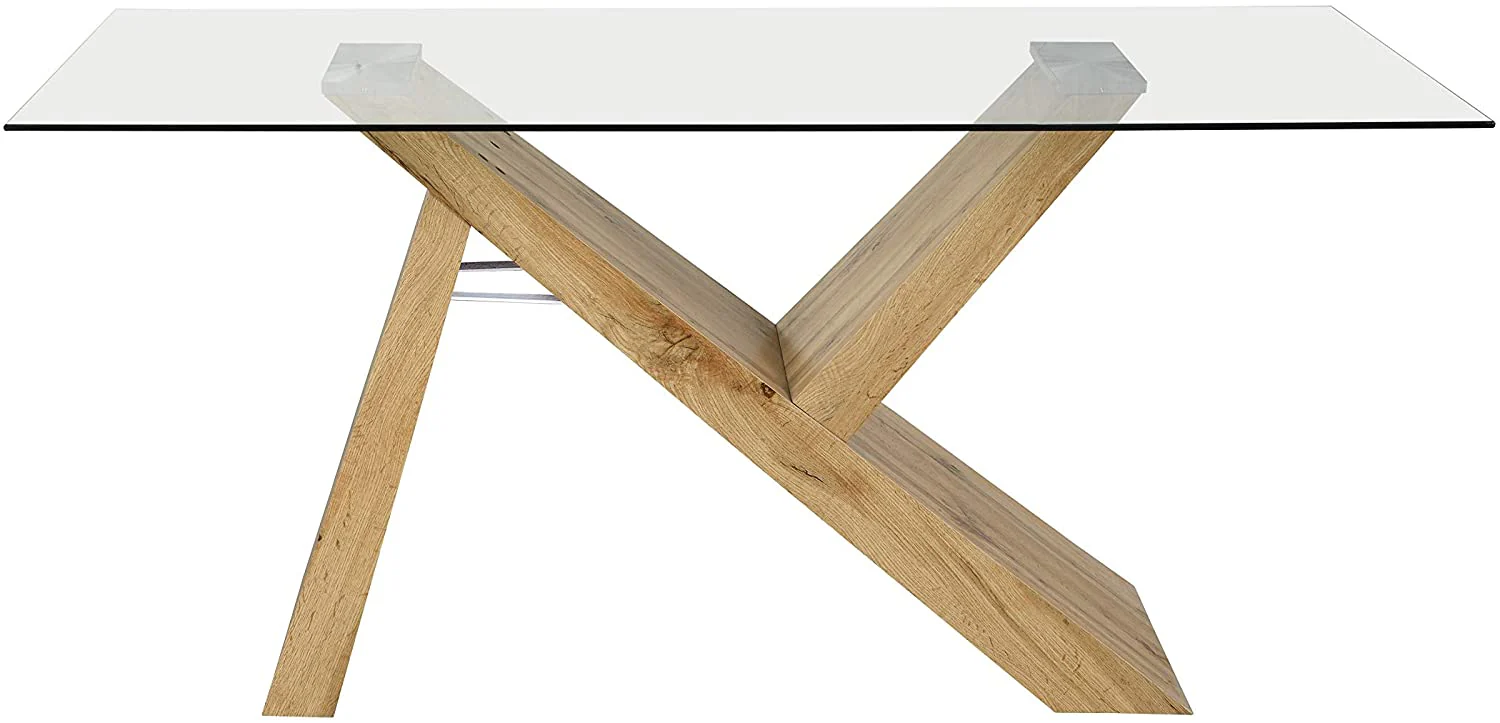 Orillia Oak Effect 160 cm Dining Table  with Clear Glass Top - Image 5