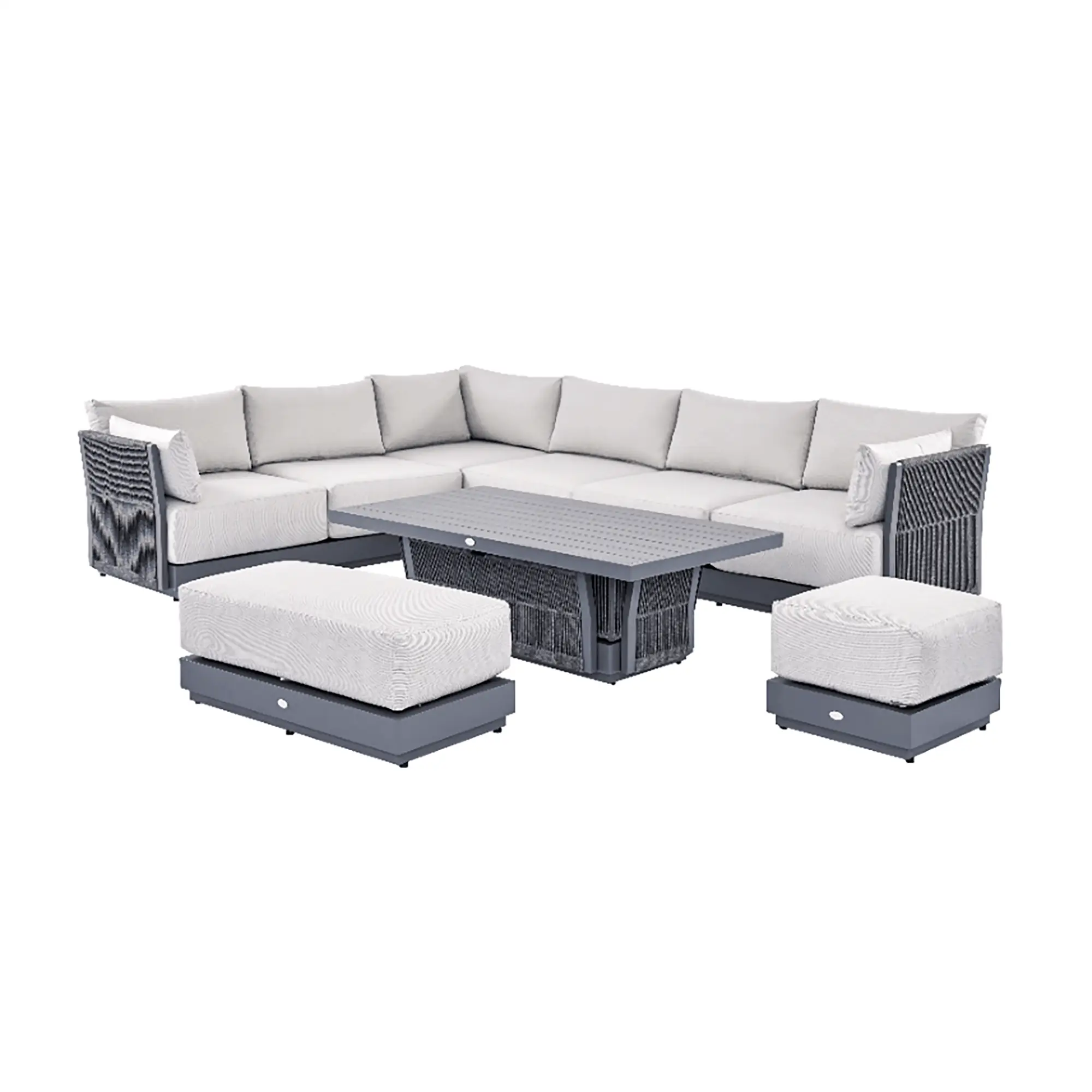 Pedra Rope and Aluminium Large Corner Casual Dining Set with Rising Table, Grey - Image 10