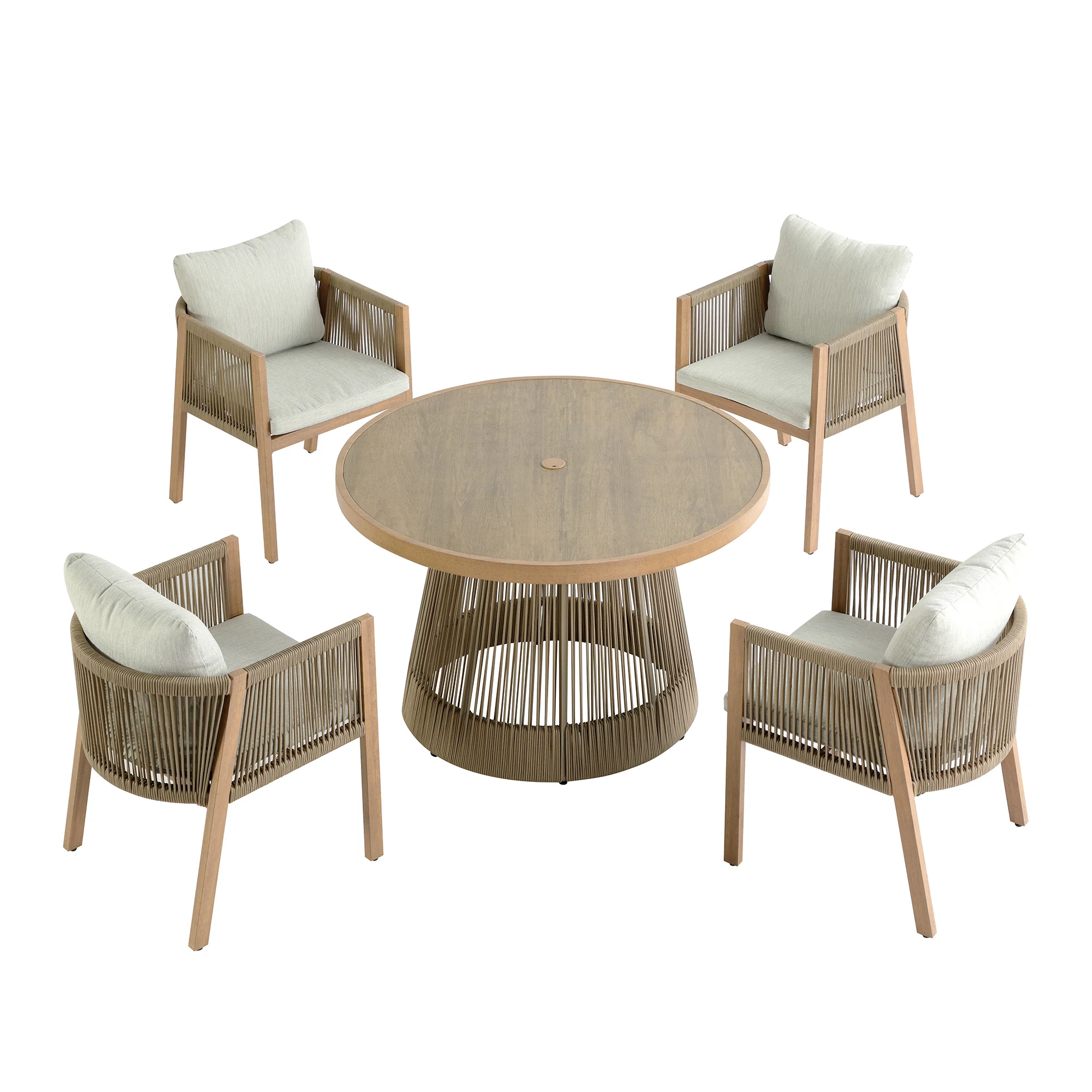 Pedra Rope and Aluminium Outdoor 4-Seater Round Dining Set, Natural - Image 11