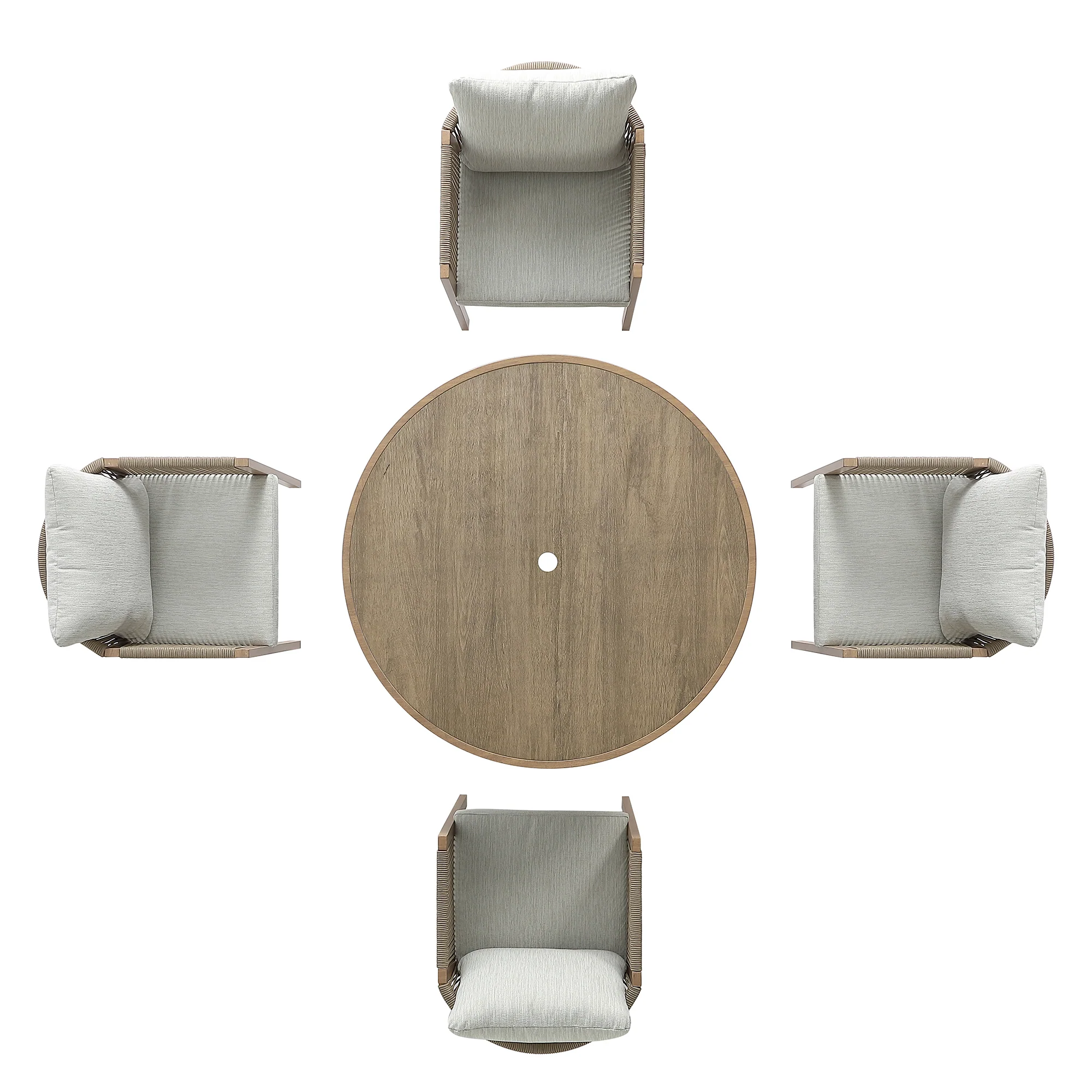 Pedra Rope and Aluminium Outdoor 4-Seater Round Dining Set, Natural - Image 13