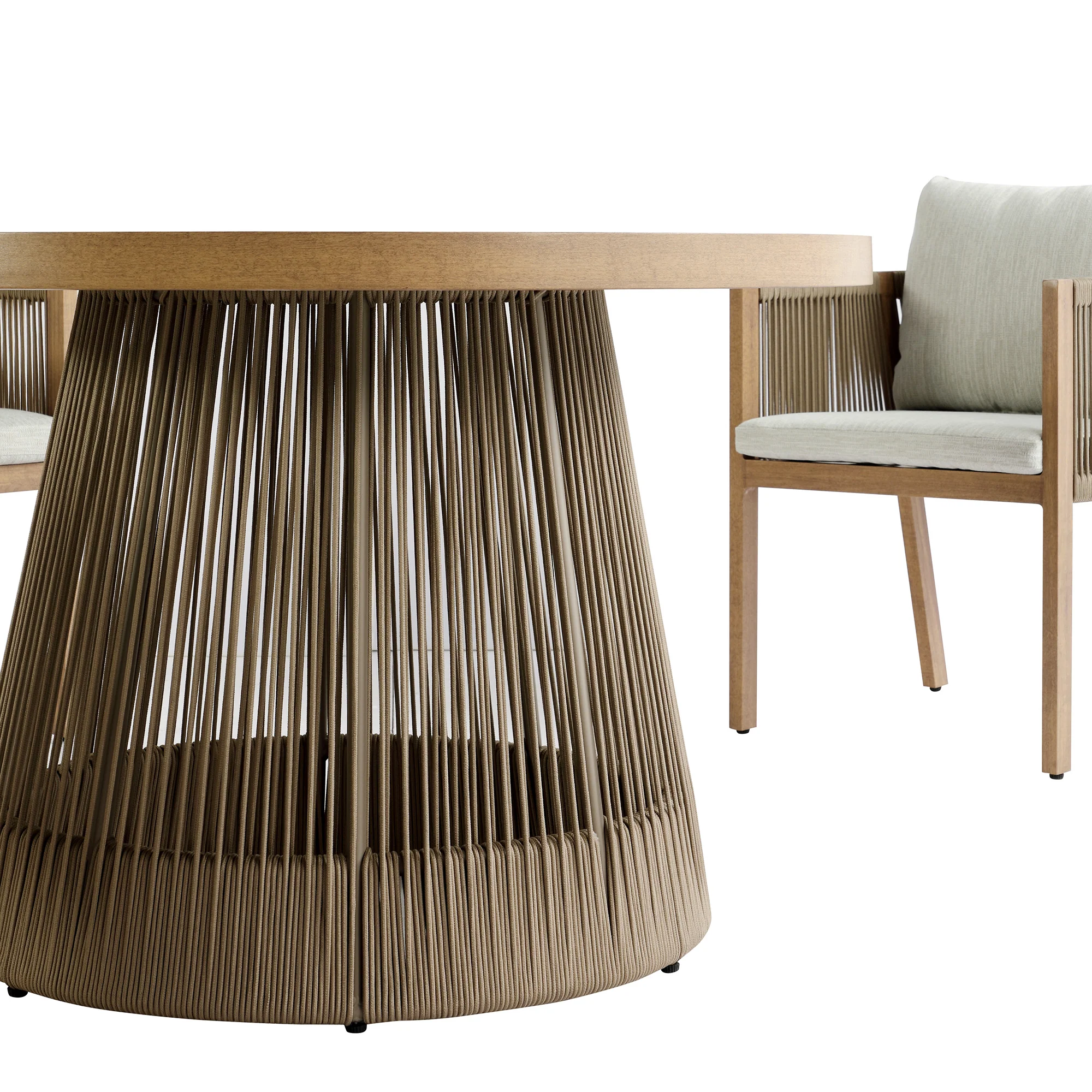 Pedra Rope and Aluminium Outdoor 4-Seater Round Dining Set, Natural - Image 14