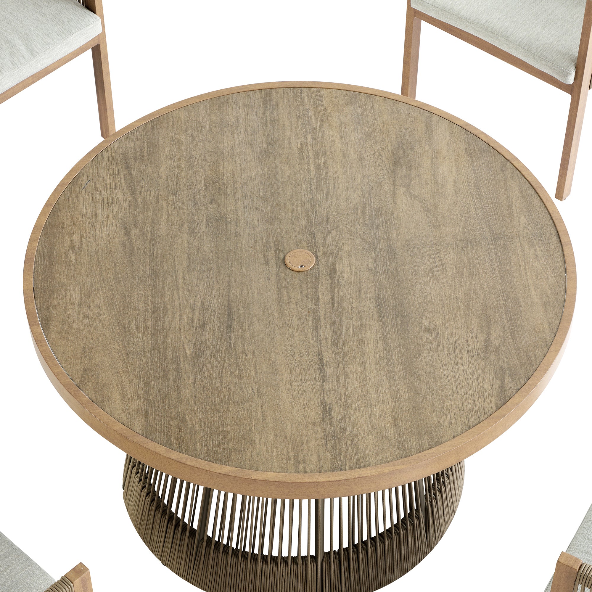 Pedra Rope and Aluminium Outdoor 4-Seater Round Dining Set, Natural - Image 18