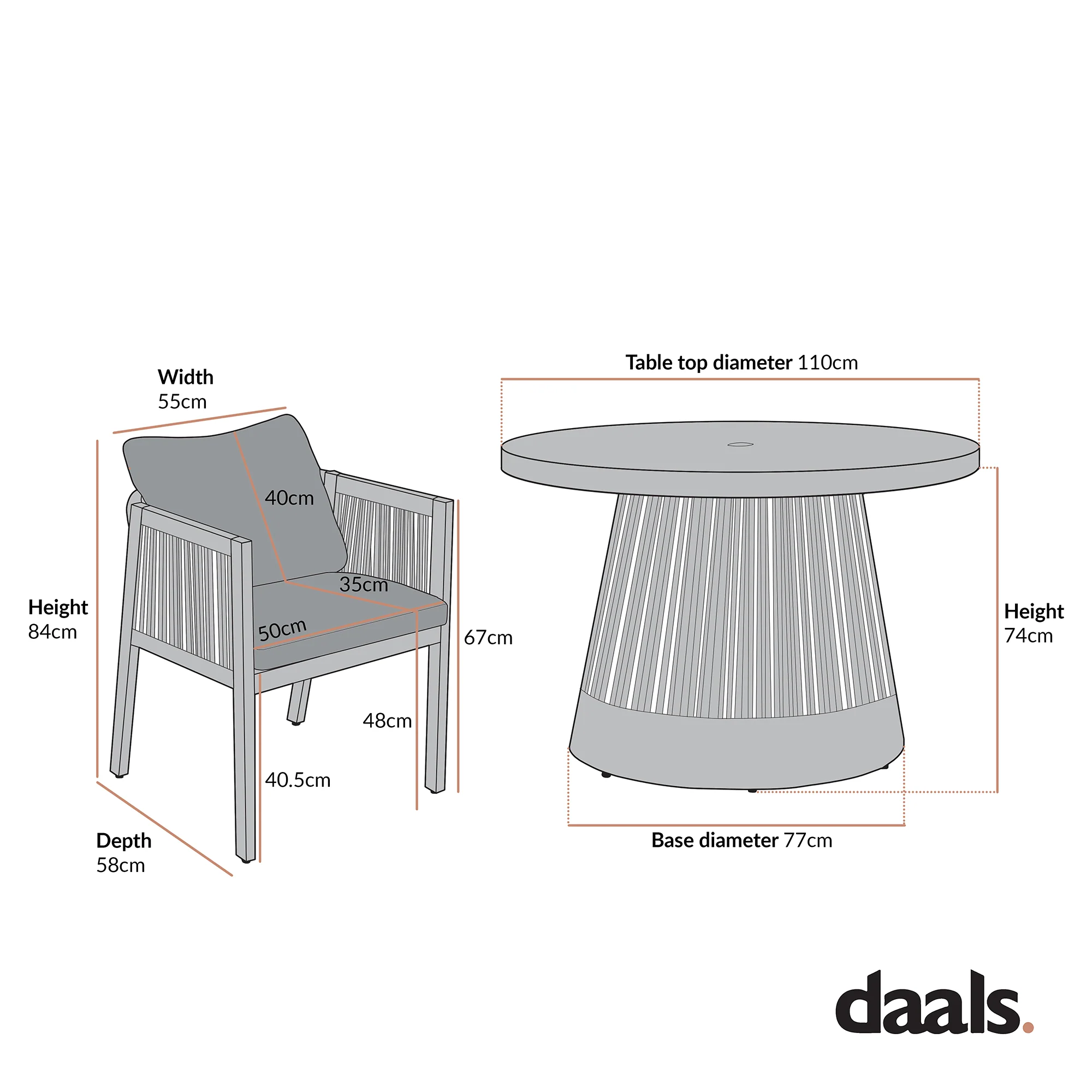 Pedra Rope and Aluminium Outdoor 4-Seater Round Dining Set, Grey - Image 13