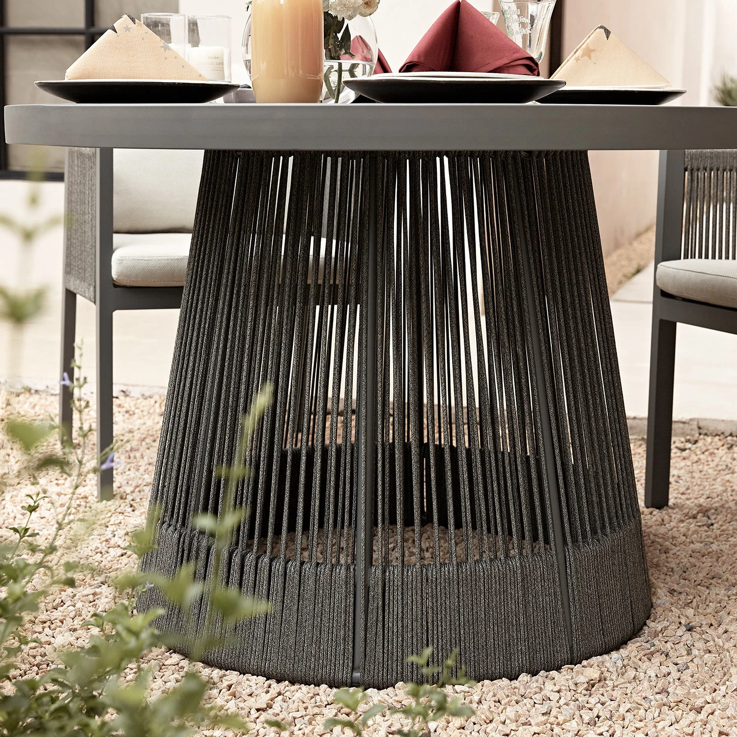 Pedra Rope and Aluminium Outdoor 4-Seater Round Dining Set, Grey - Image 4