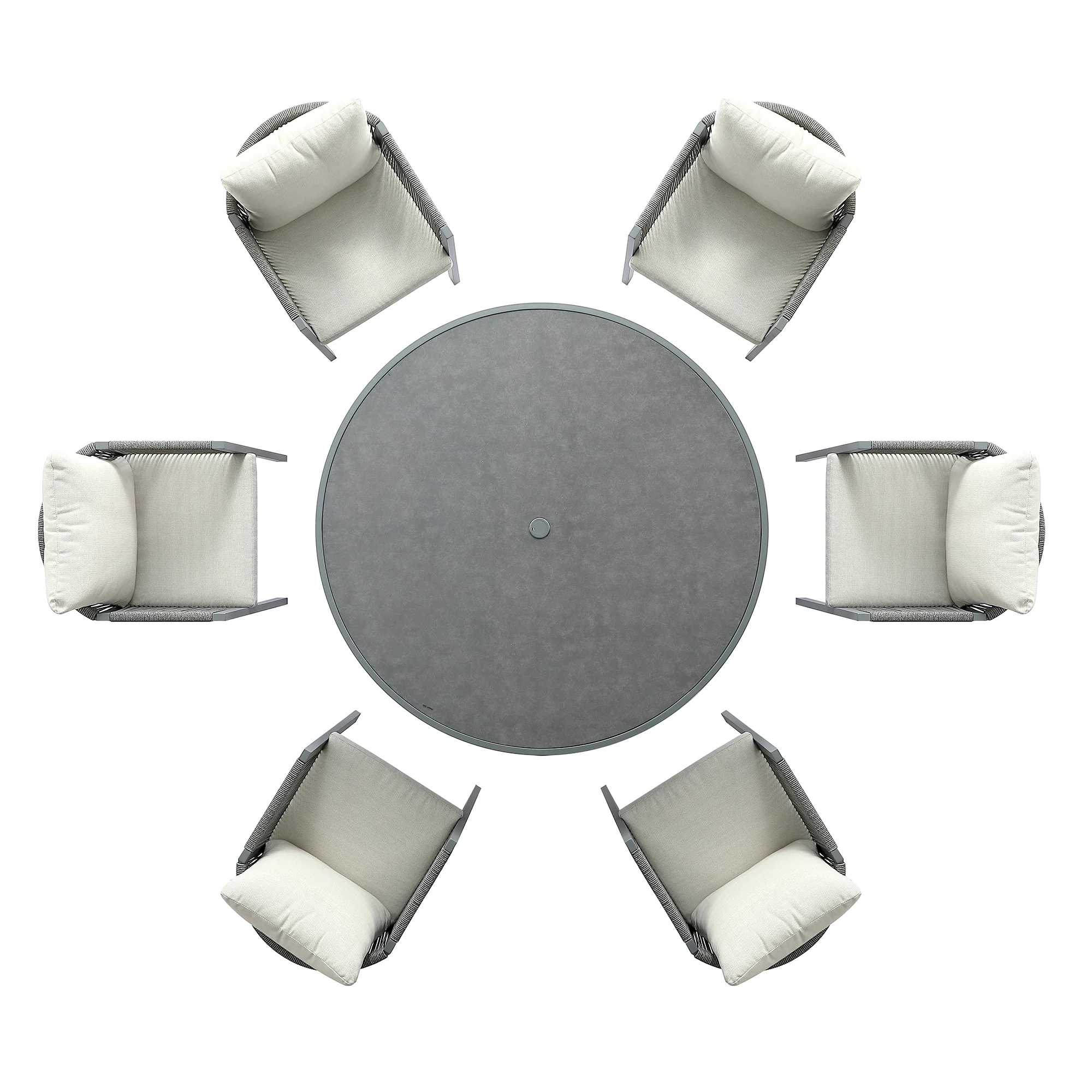 Pedra Rope and Aluminium Outdoor 6-Seater Round Dining Set, Grey - Image 13