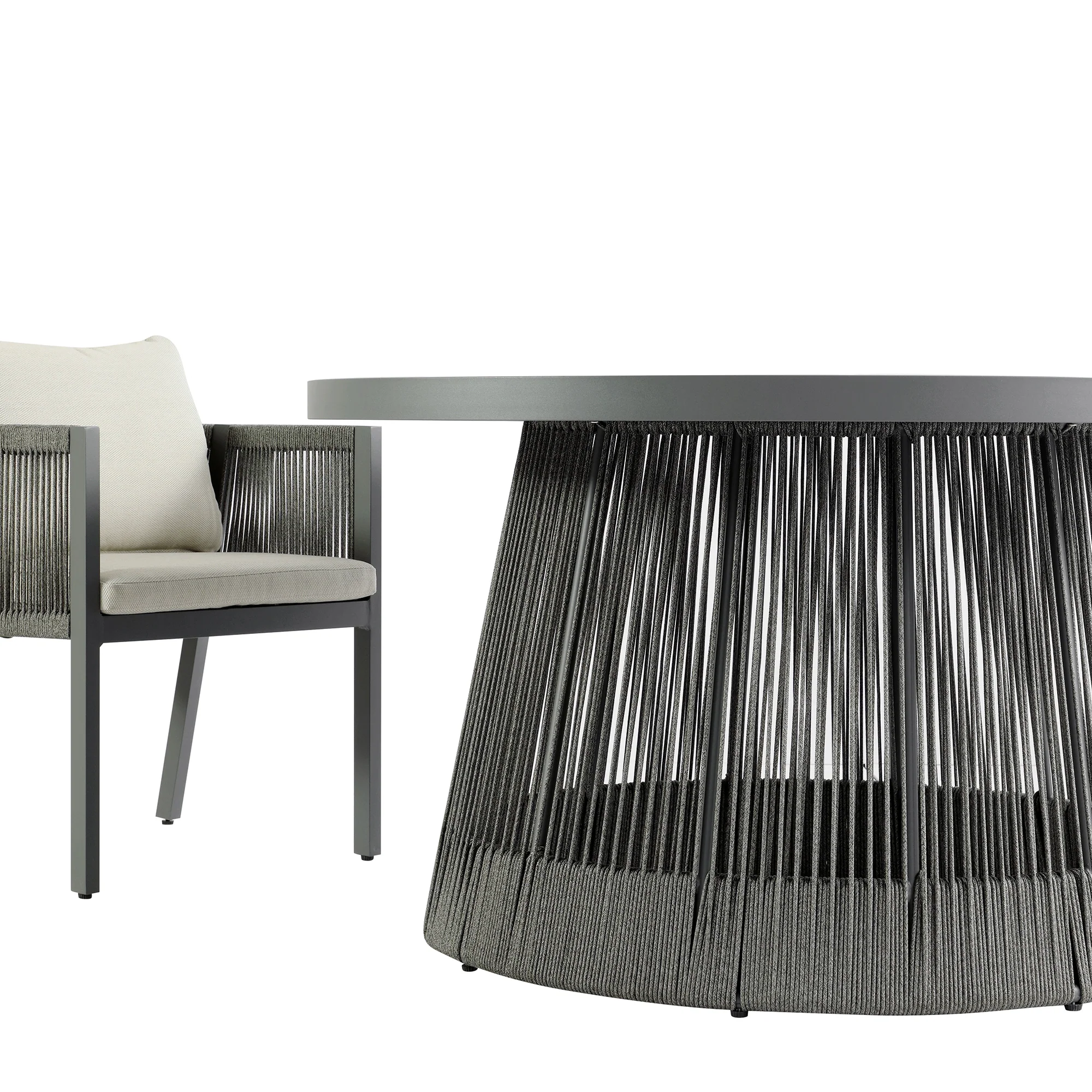 Pedra Rope and Aluminium Outdoor 6-Seater Round Dining Set, Grey - Image 14