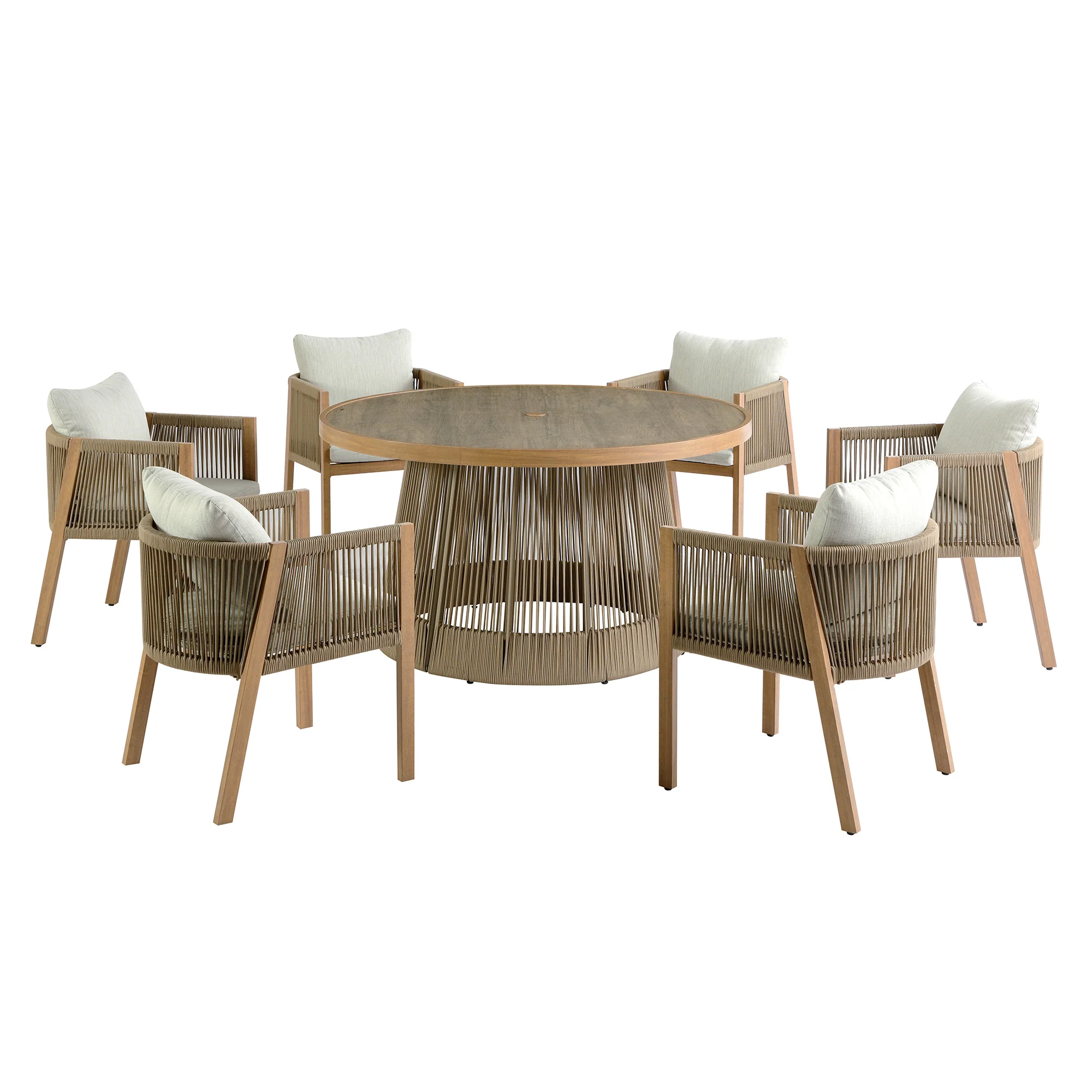 Pedra Rope and Aluminium Outdoor 6-Seater Round Dining Set, Natural - Image 9