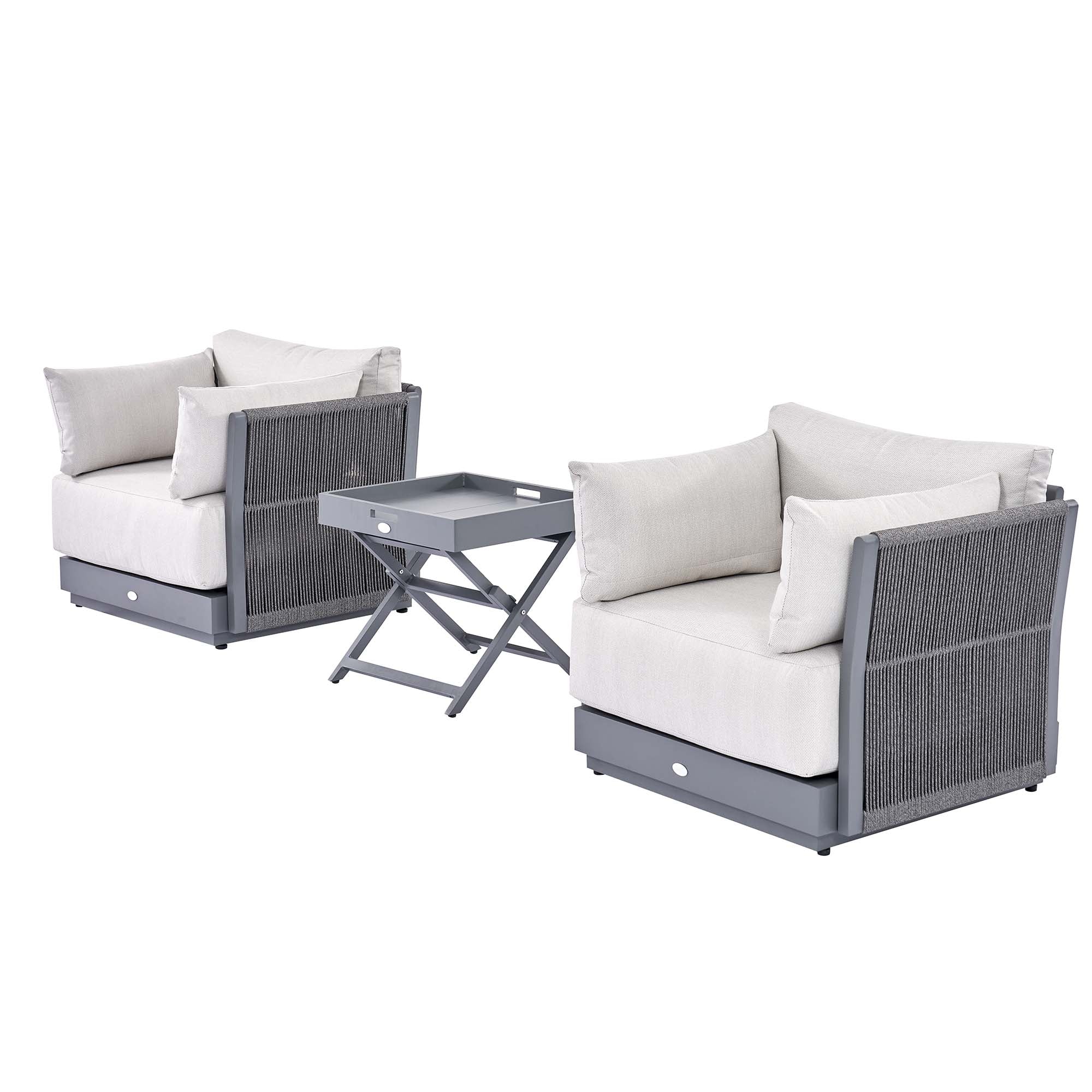Pedra Rope and Aluminium Outdoor Bistro Set, Grey - Image 7