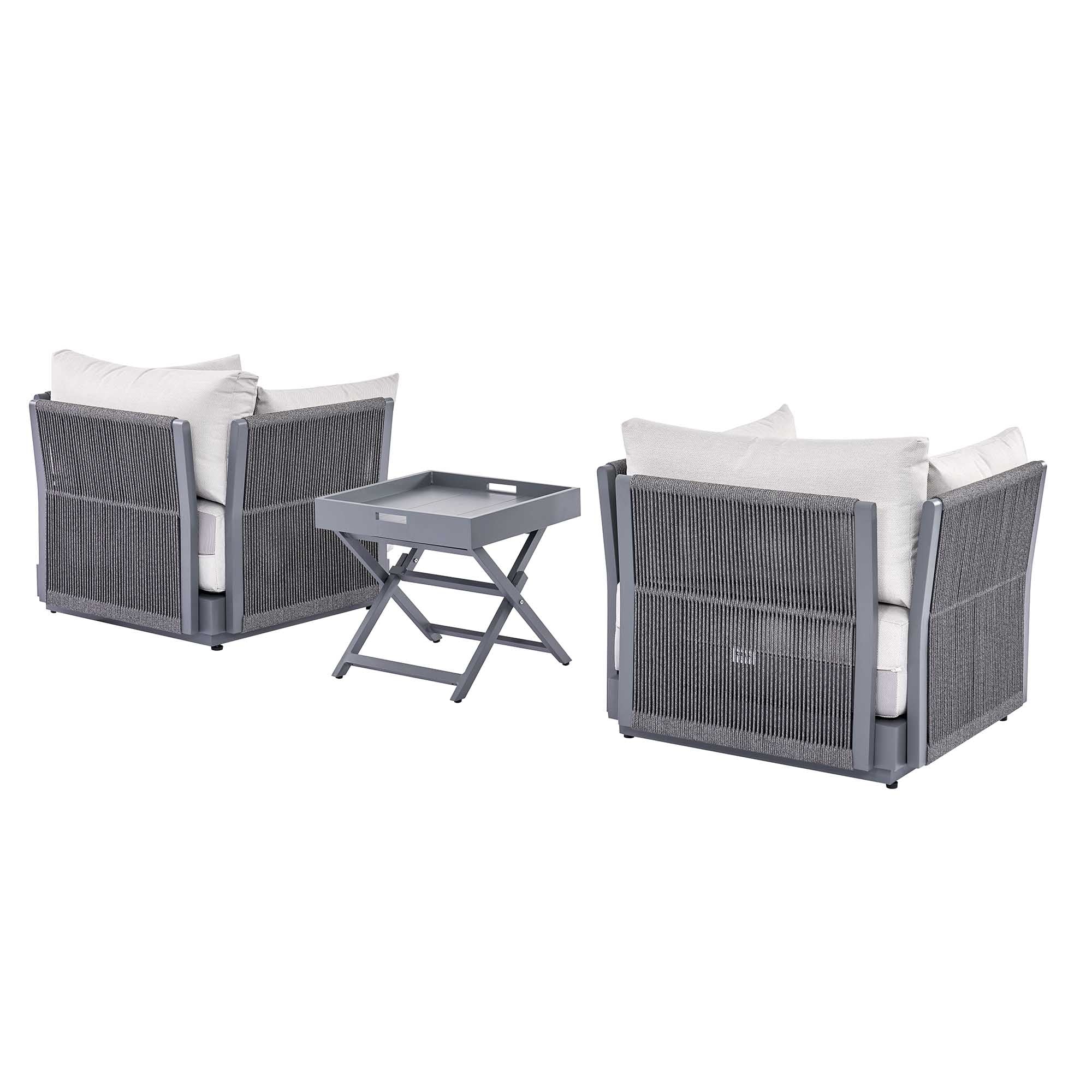 Pedra Rope and Aluminium Outdoor Bistro Set, Grey - Image 9