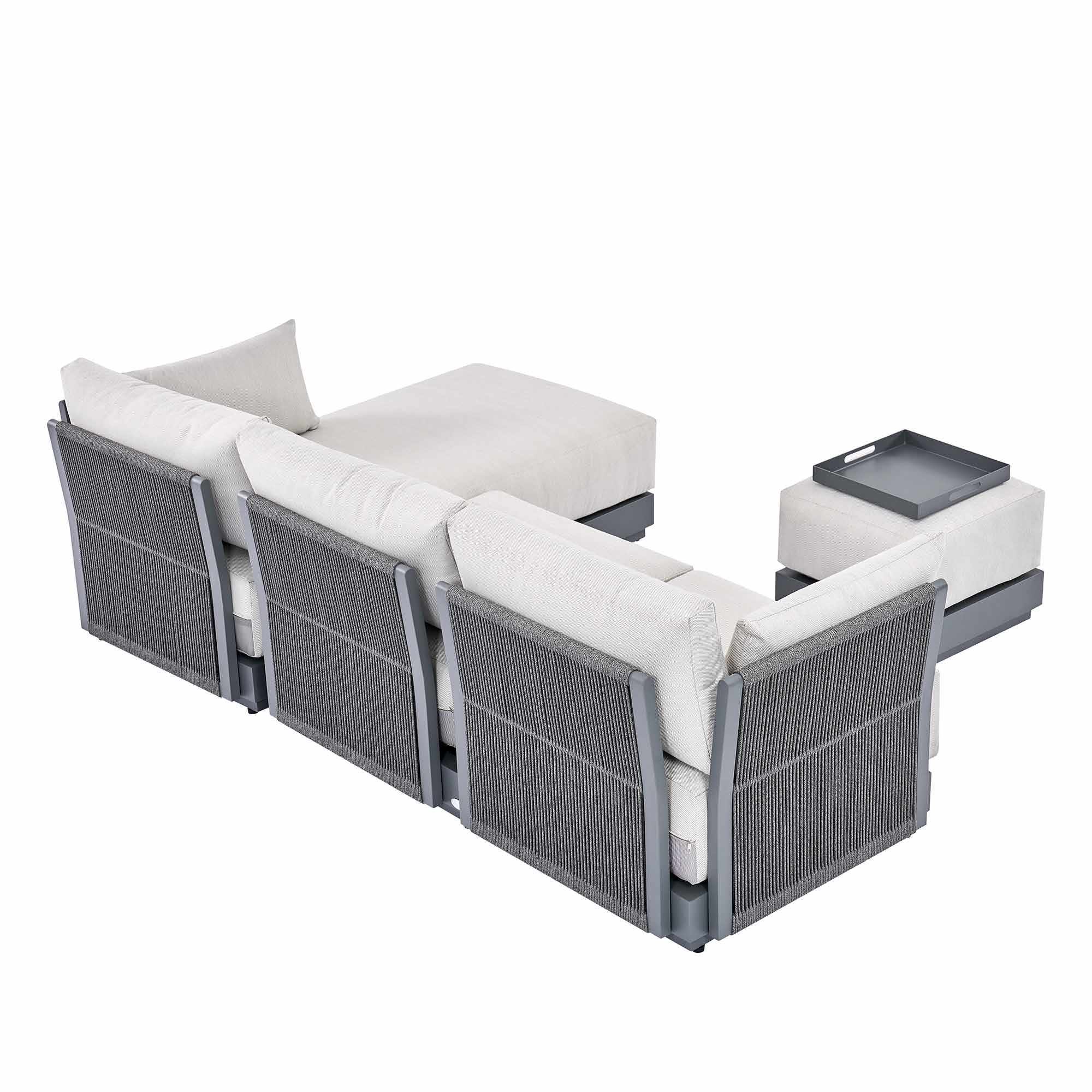 Pedra Rope and Aluminium Outdoor Chaise Sofa Set, Grey - Image 13