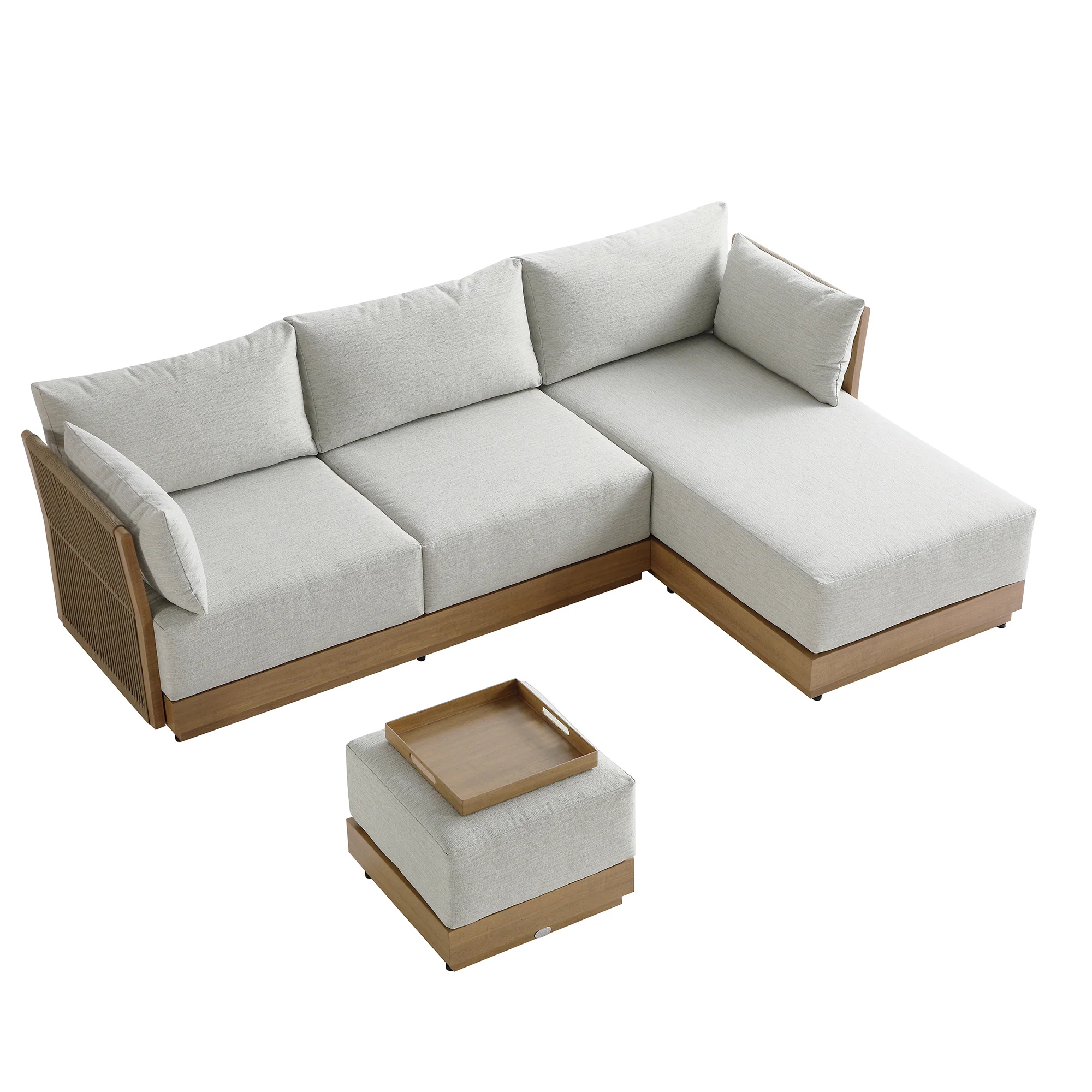 Pedra Rope and Aluminium Outdoor Chaise Sofa Set, Natural - Image 4