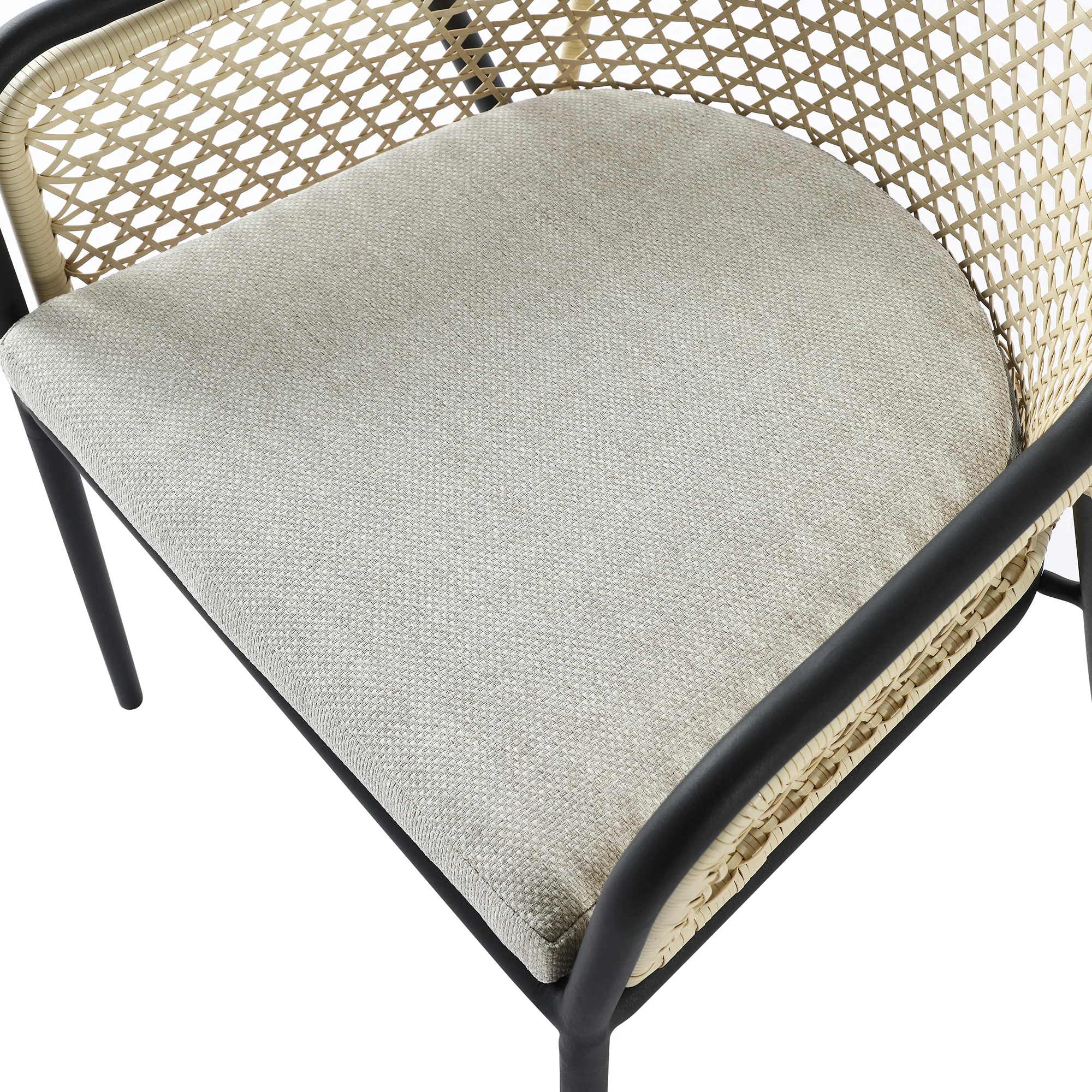 Pienza Outdoor Rattan 4-Seater Round Dining Set, Oatmeal Fabric with Black Frame - Image 16