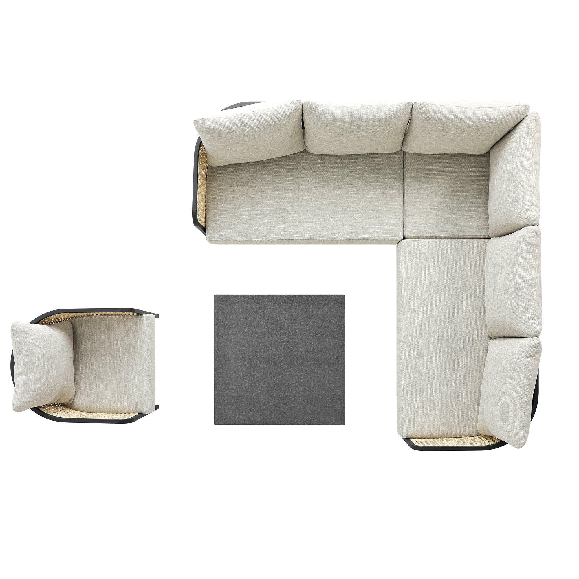 Pienza Outdoor Rattan Corner Sofa Set, Oatmeal Fabric with Black Frame - Image 14