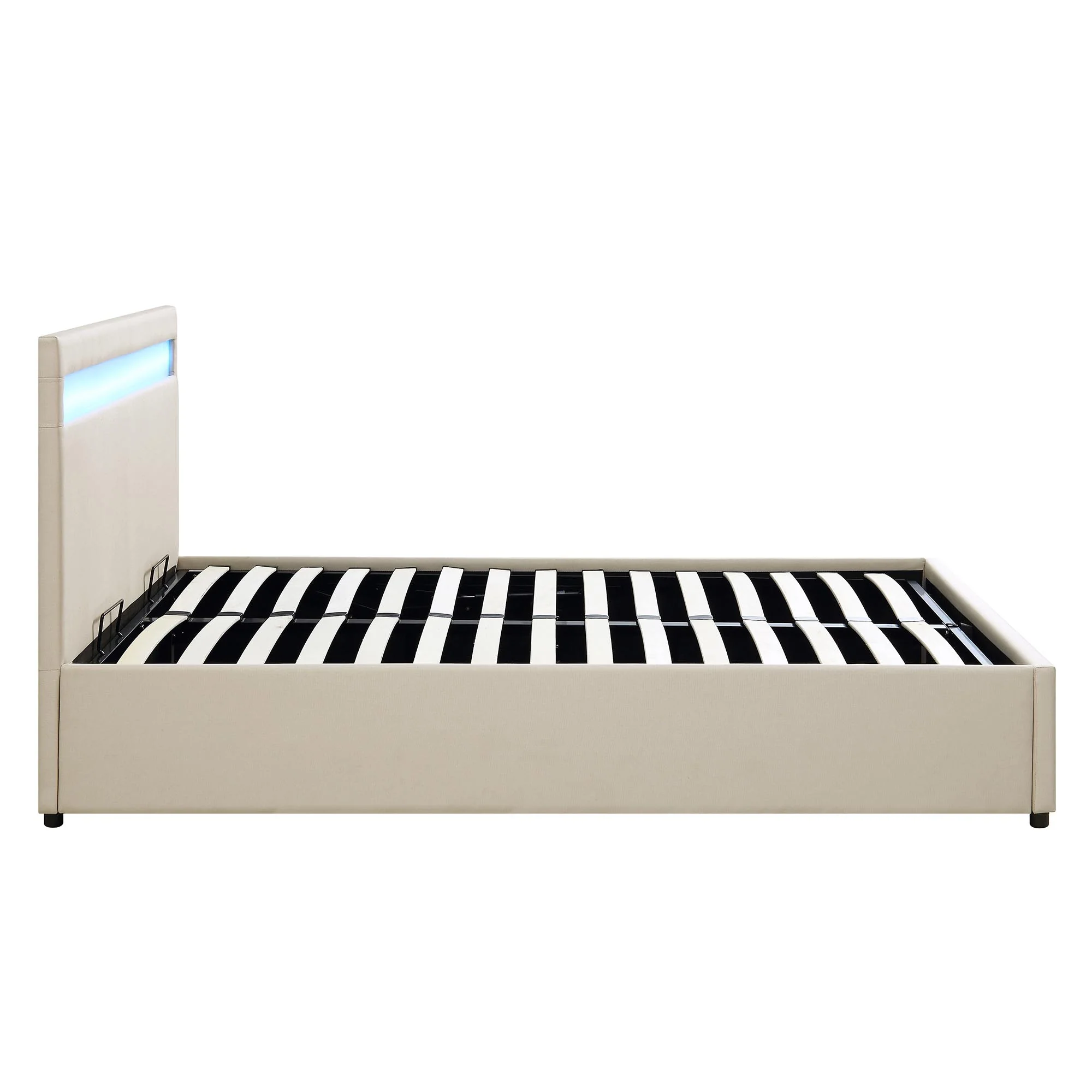 Pimlico End Opening Ottoman Storage Bed Frame with Multi-colour LED Headboard (Beige Fabric) - Image 10