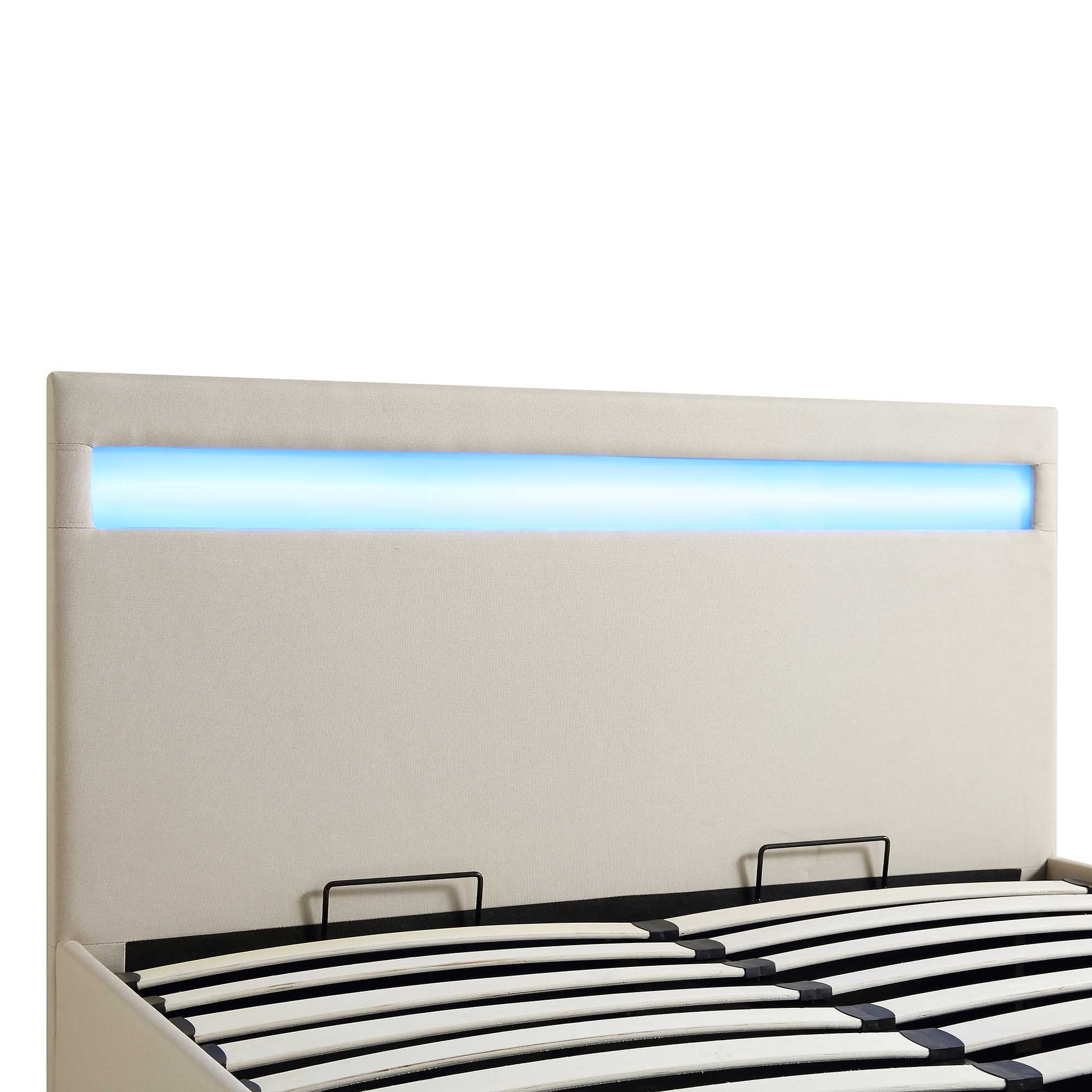 Pimlico End Opening Ottoman Storage Bed Frame with Multi-colour LED Headboard (Beige Fabric) - Image 12