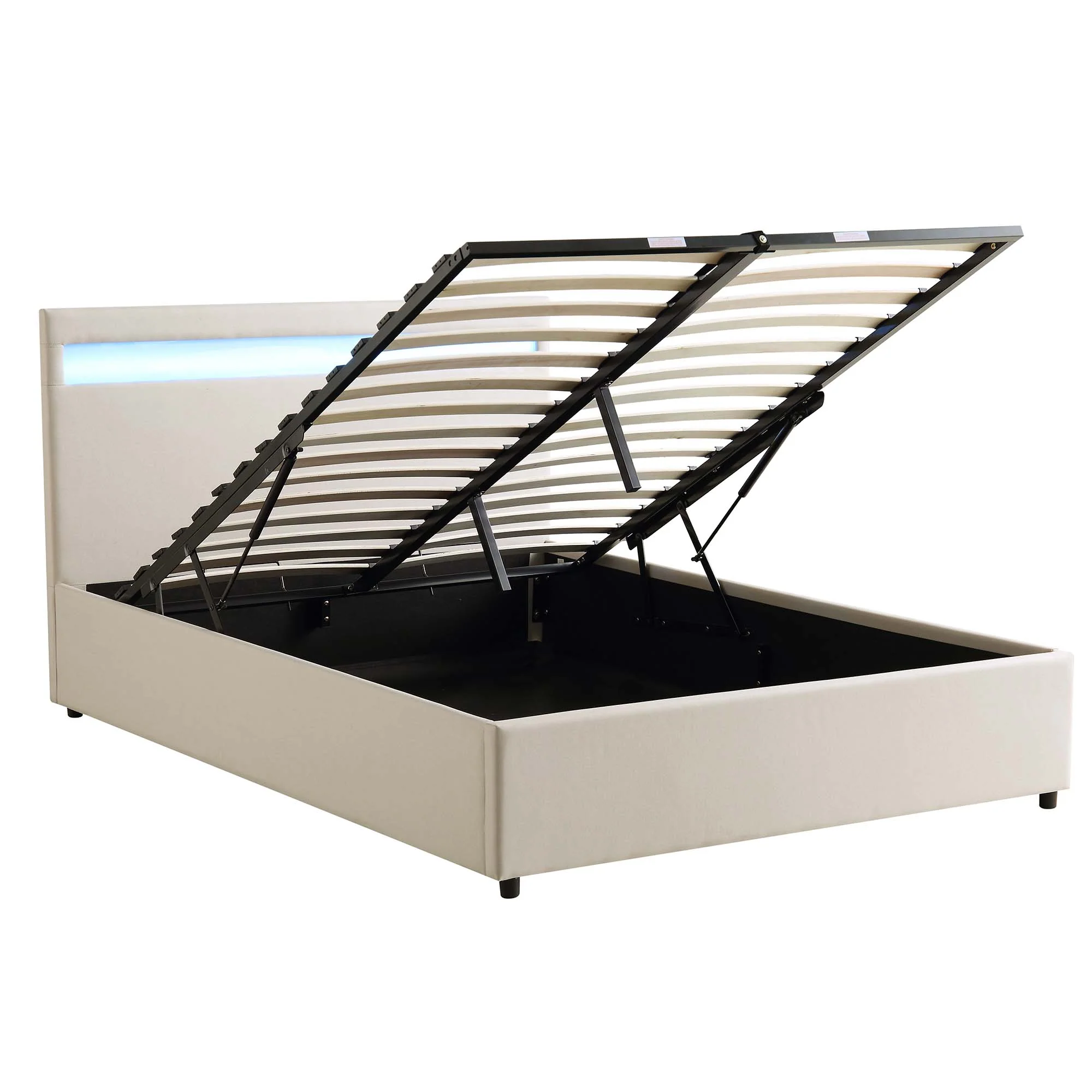 Pimlico End Opening Ottoman Storage Bed Frame with Multi-colour LED Headboard (Beige Fabric) - Image 8