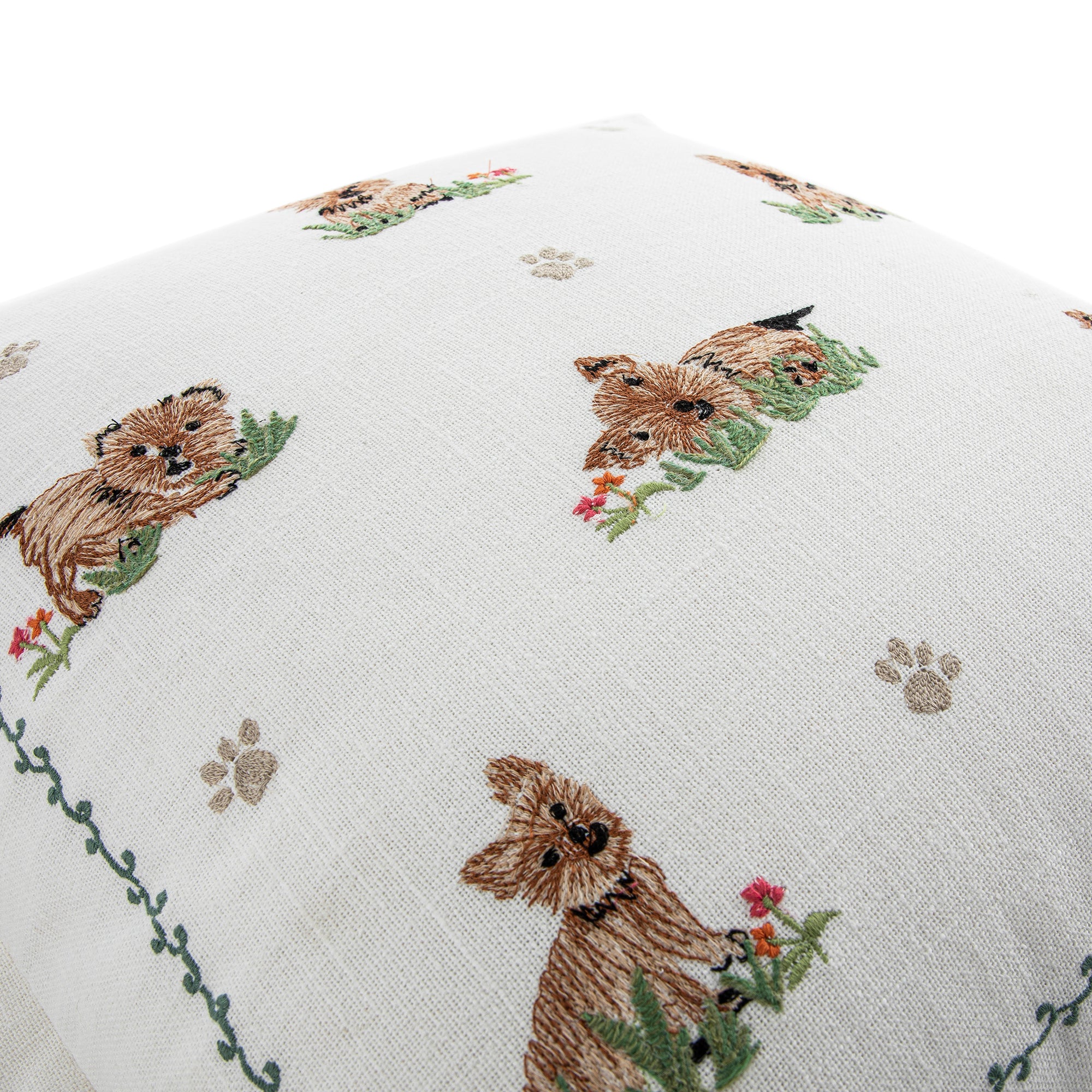 Whimsical Animals Playful Pooches Hand Embroidered Cushion - Image 2