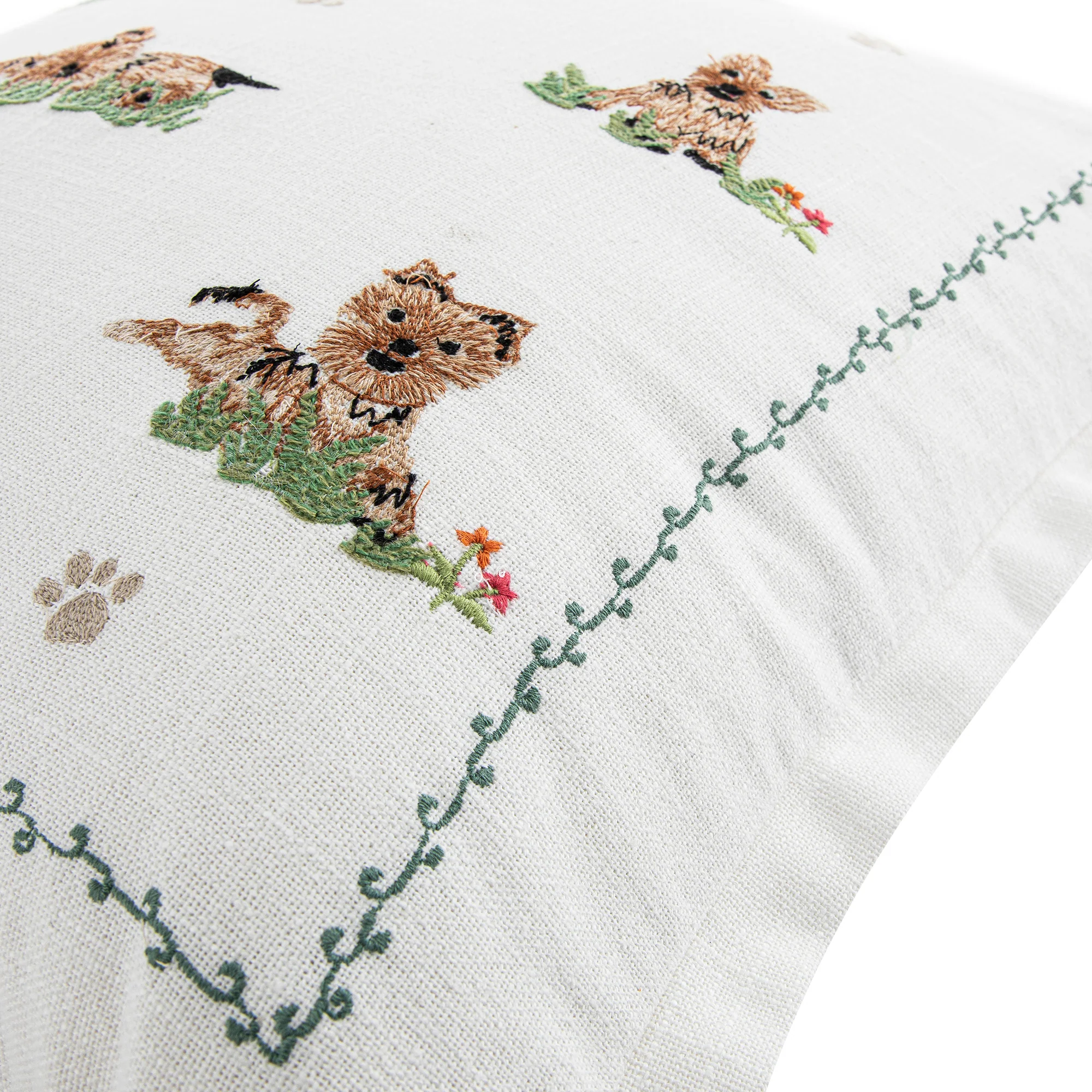 Whimsical Animals Playful Pooches Hand Embroidered Cushion - Image 3