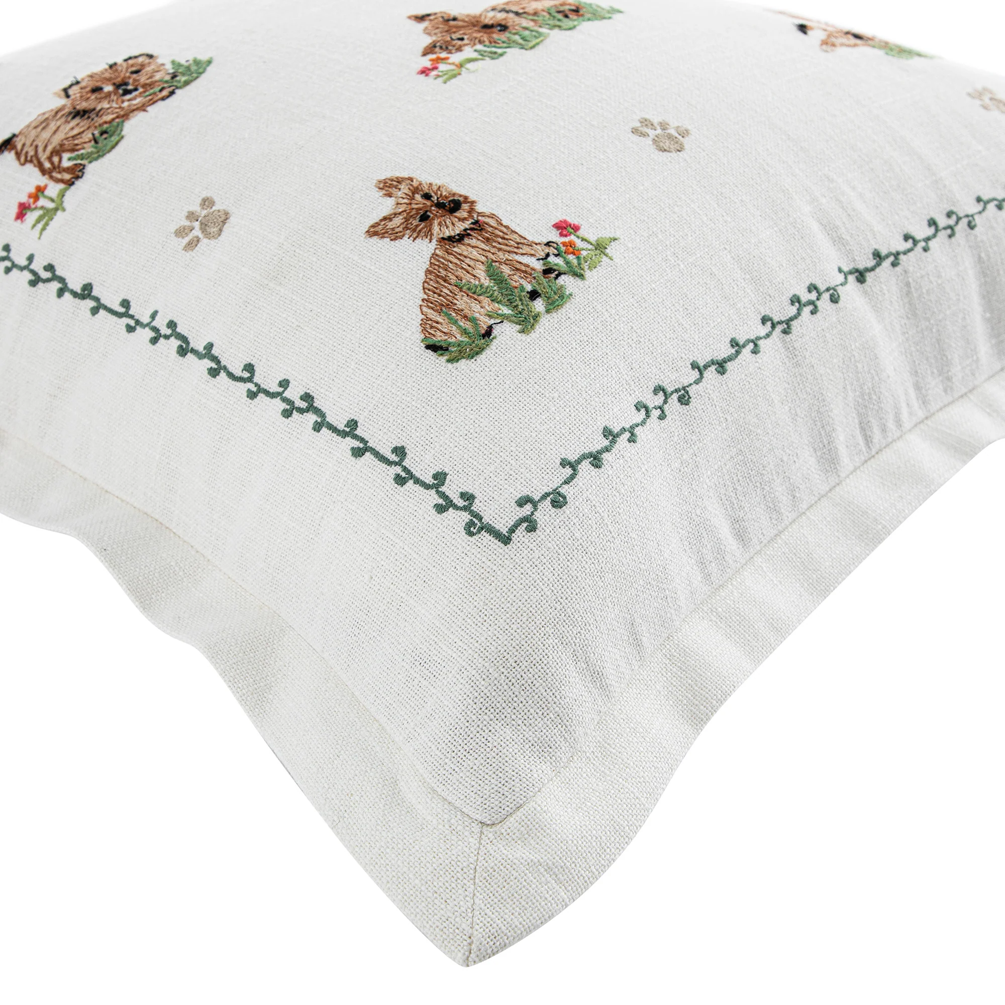 Whimsical Animals Playful Pooches Hand Embroidered Cushion - Image 4