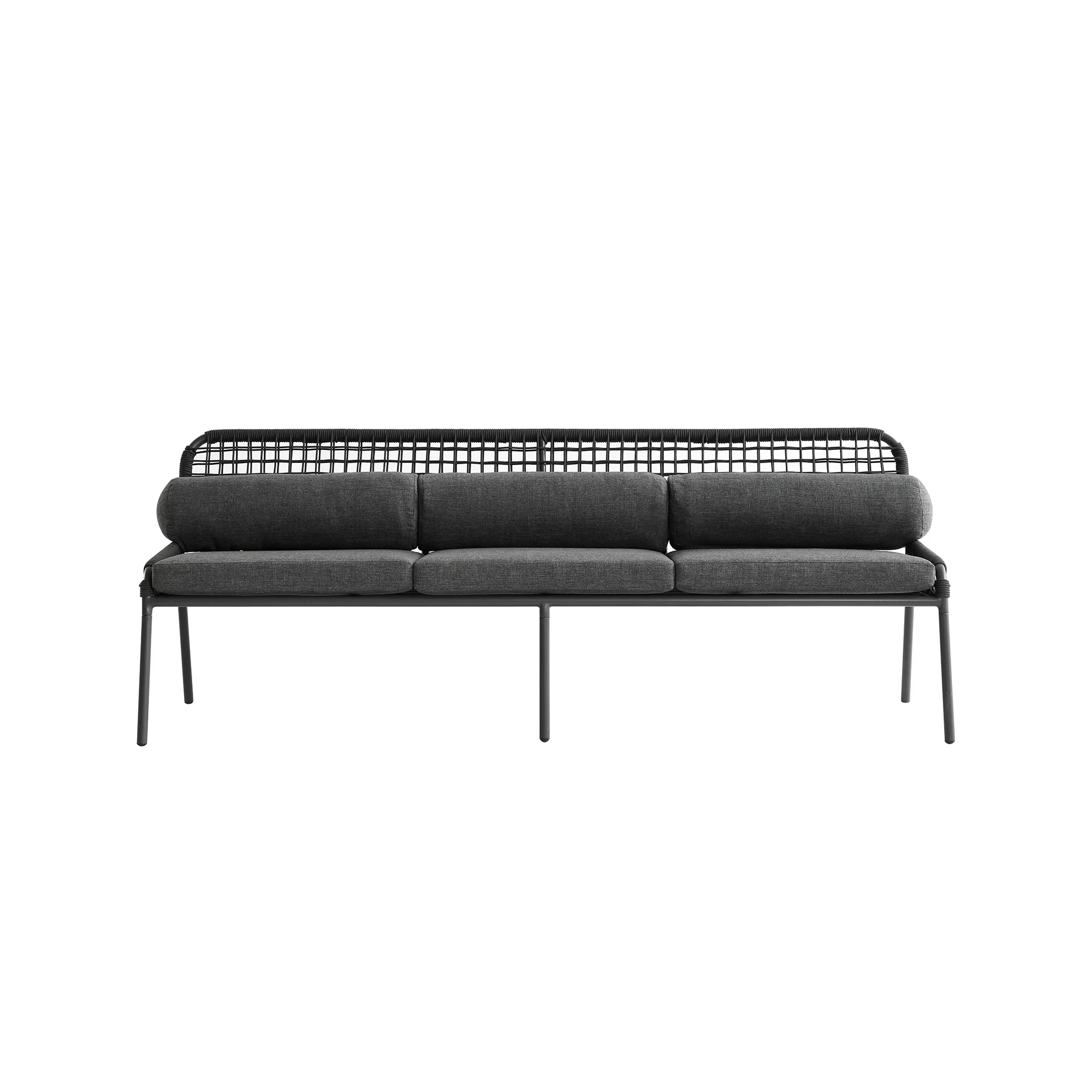 Pomona Rope Weave 5-Seater Sofa Set, Dark Grey Fabric with Black Frame - Image 13