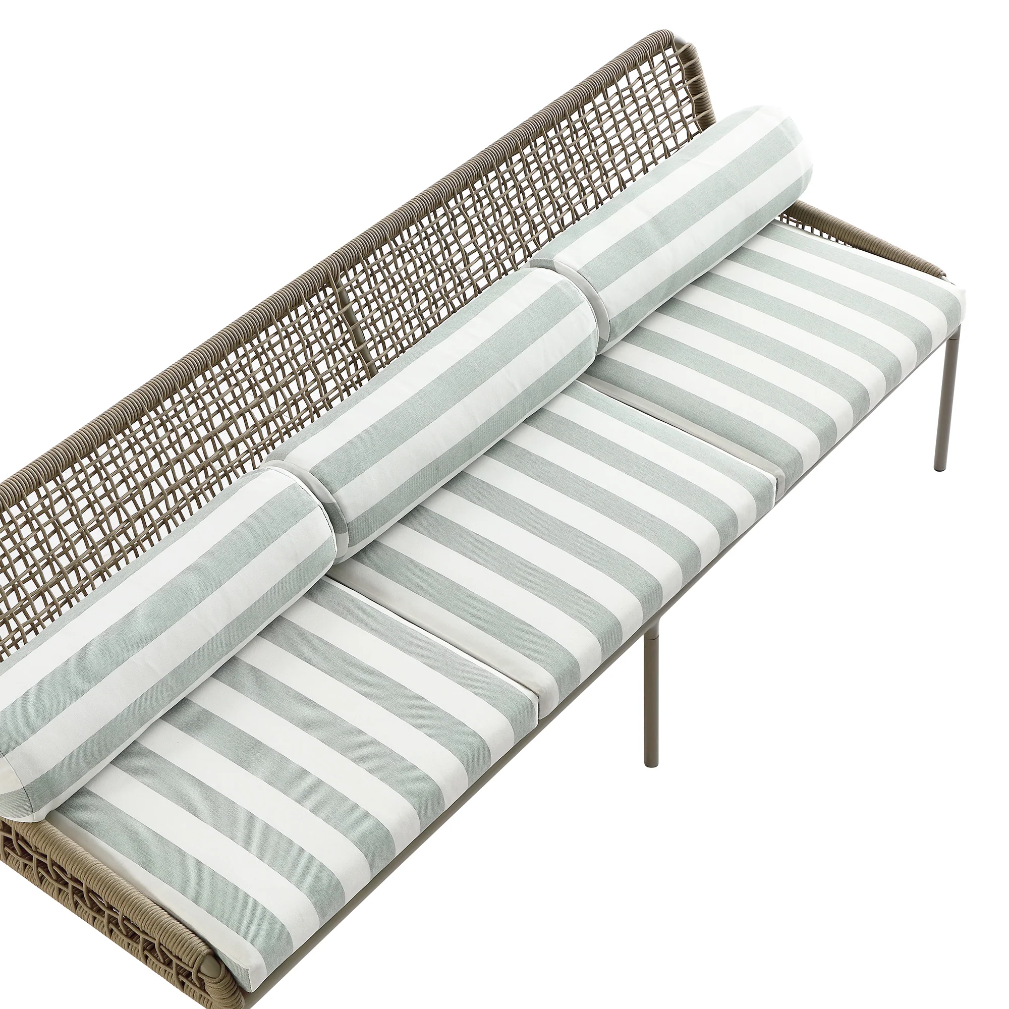 Pomona Rope Weave 5-Seater Sofa Set, Sage Striped Fabric with Taupe Frame - Image 17