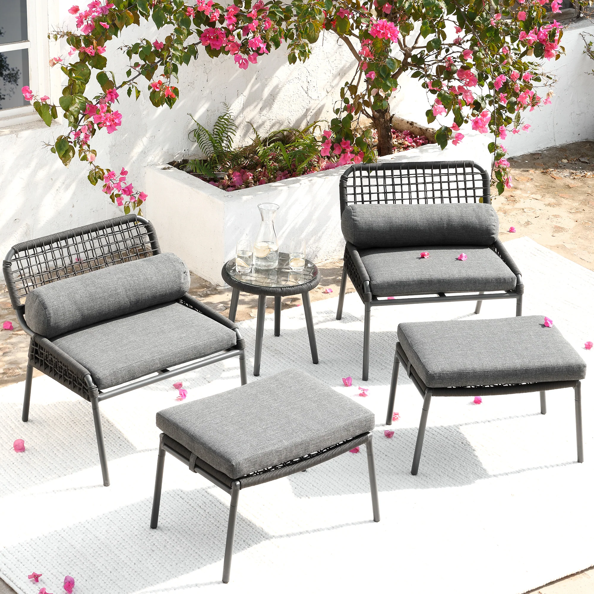 Pomona Rope Weave Bistro Set, Dark Grey Fabric with Black Frame - Image 3