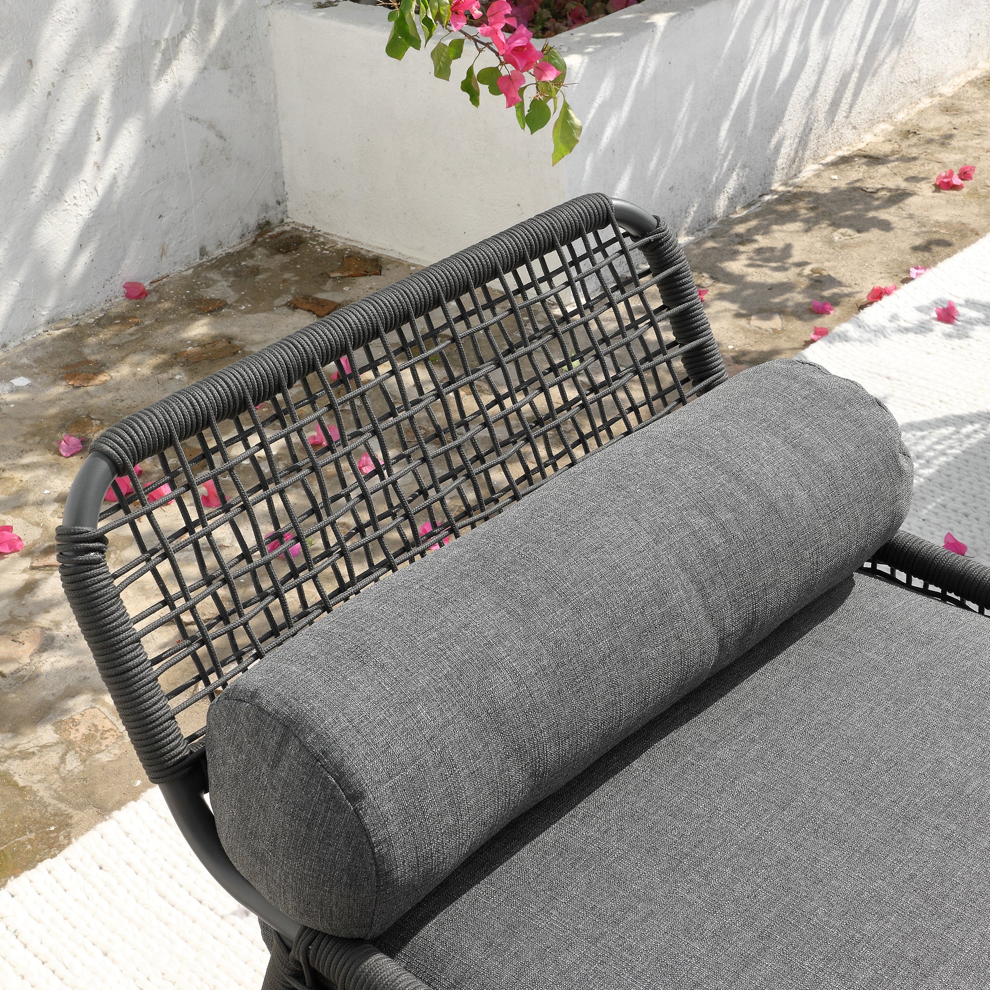 Pomona Rope Weave Bistro Set, Dark Grey Fabric with Black Frame - Image 6