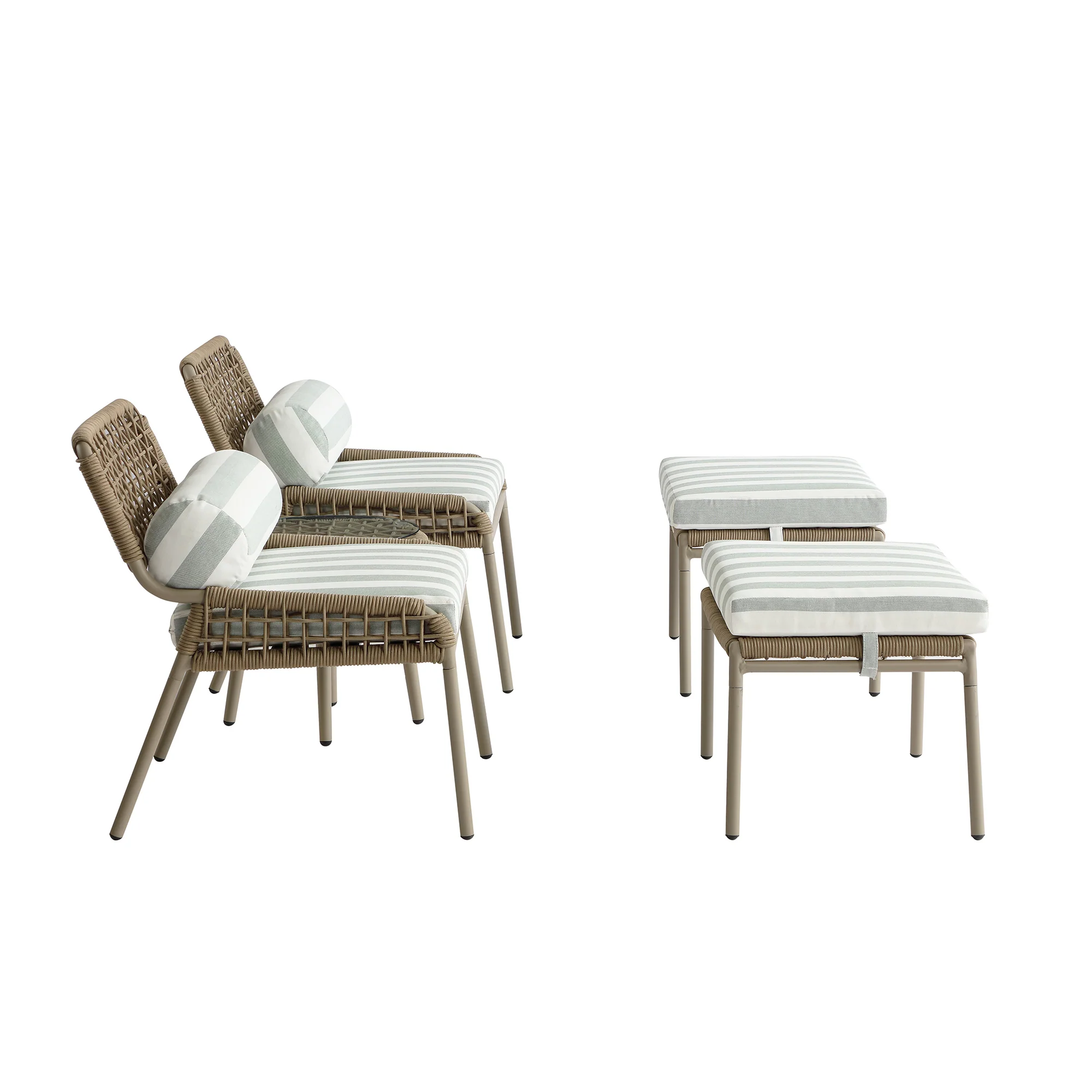 Pomona Rope Weave Bistro Set, Sage Striped Fabric with Taupe Frame - Image 13