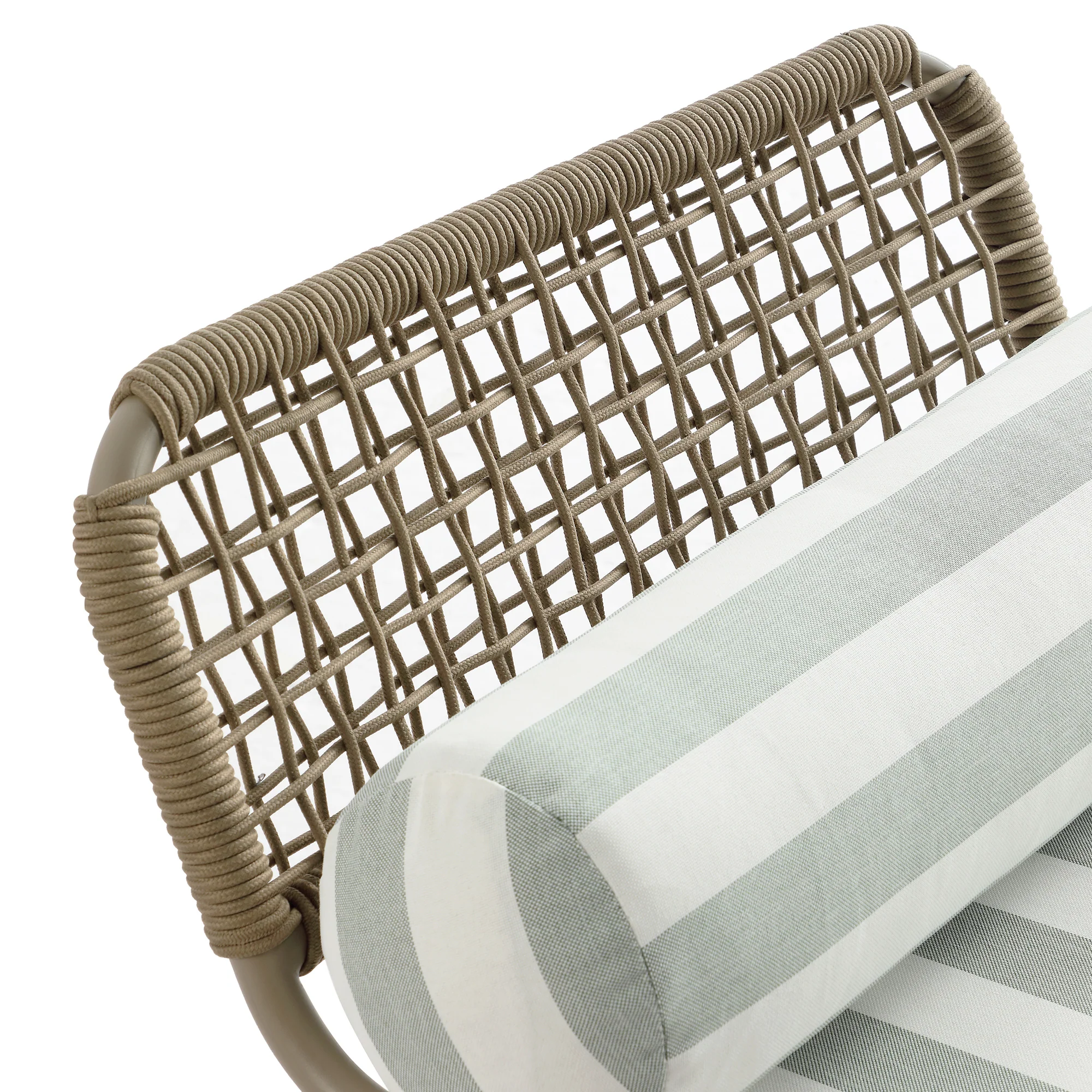 Pomona Rope Weave Bistro Set, Sage Striped Fabric with Taupe Frame - Image 15