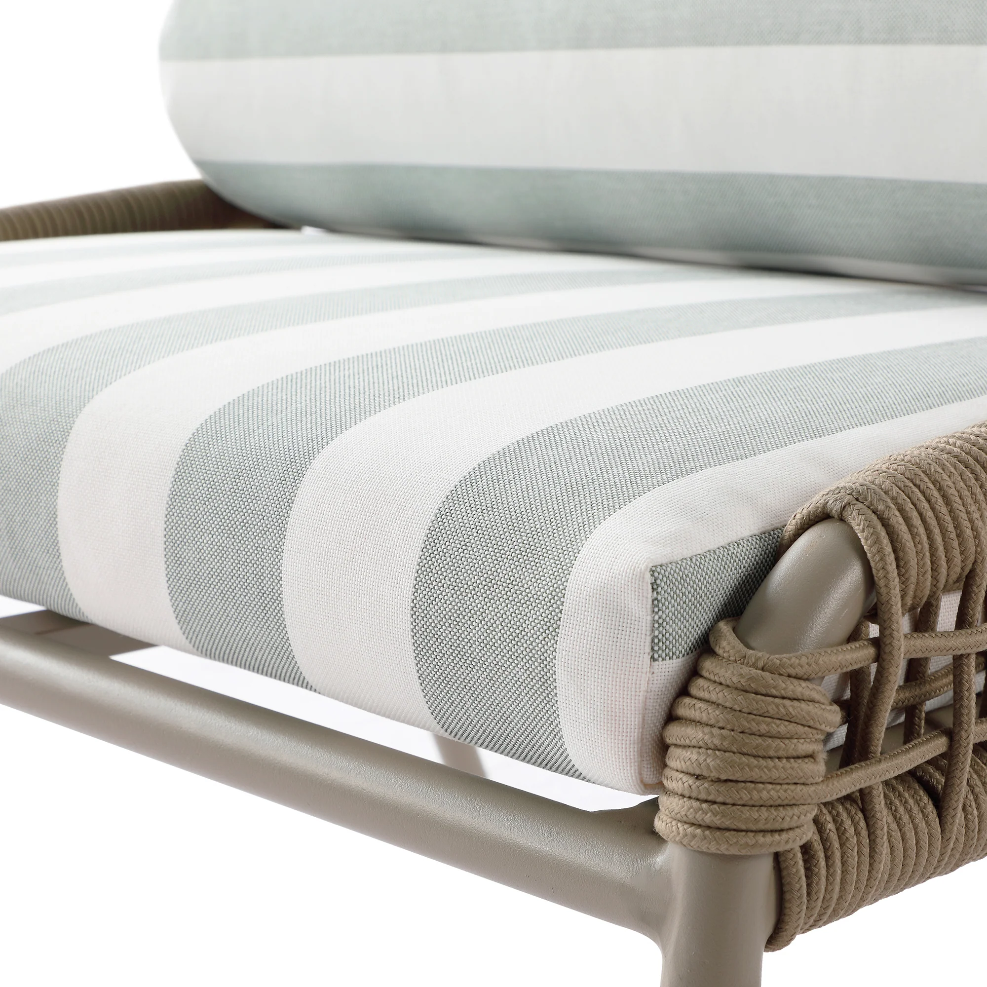 Pomona Rope Weave Bistro Set, Sage Striped Fabric with Taupe Frame - Image 16
