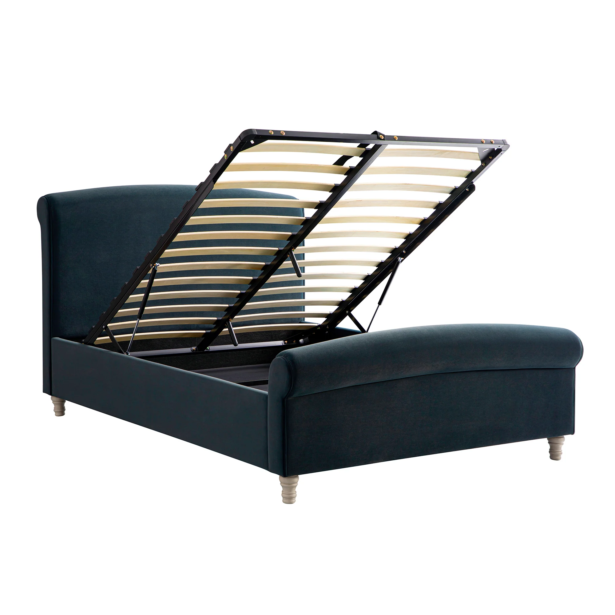 Porchester Ottoman Storage Sleigh Bed, Aegean Blue Velvet - Image 11