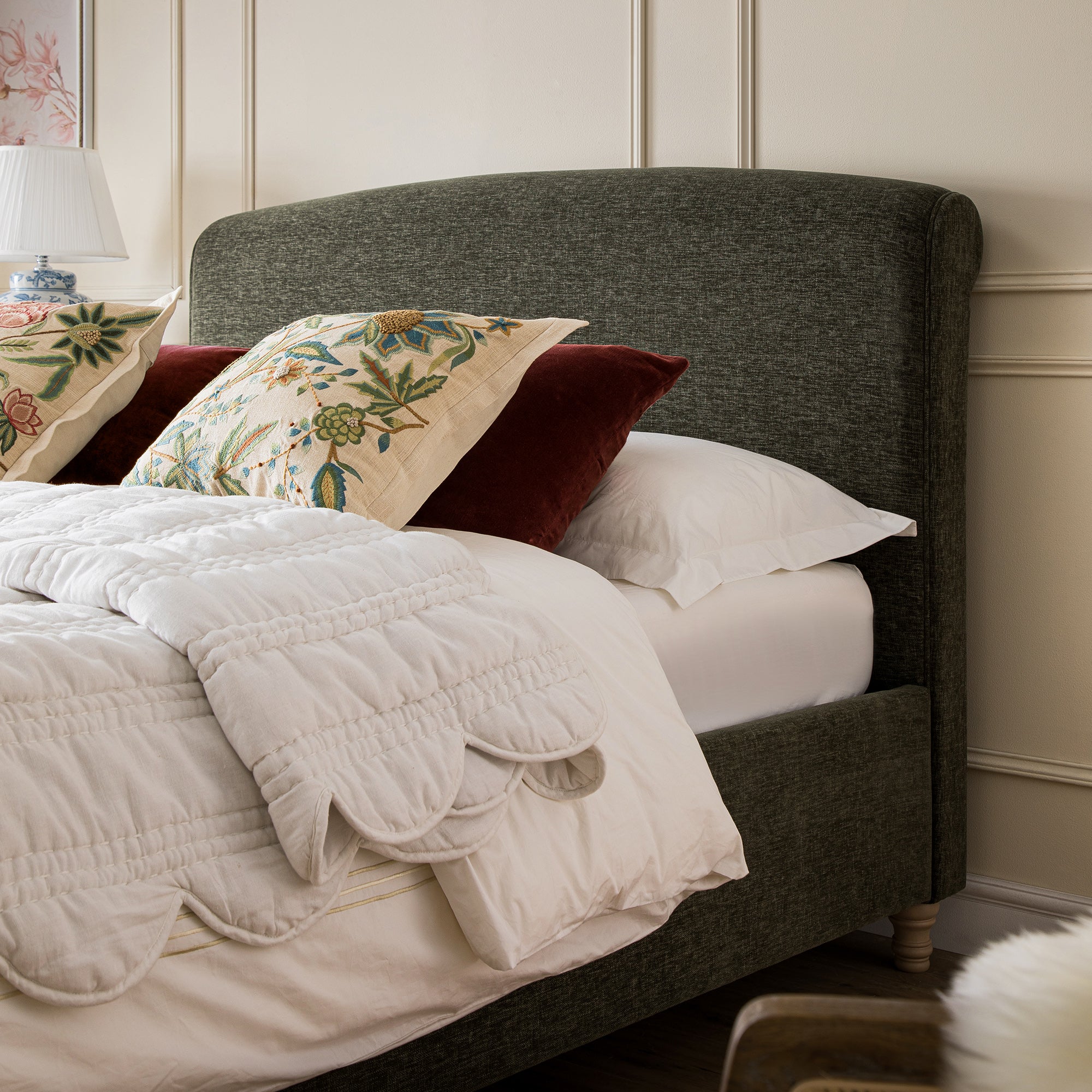 Porchester Ottoman Storage Sleigh Bed, Forest Green Chenille - Image 5