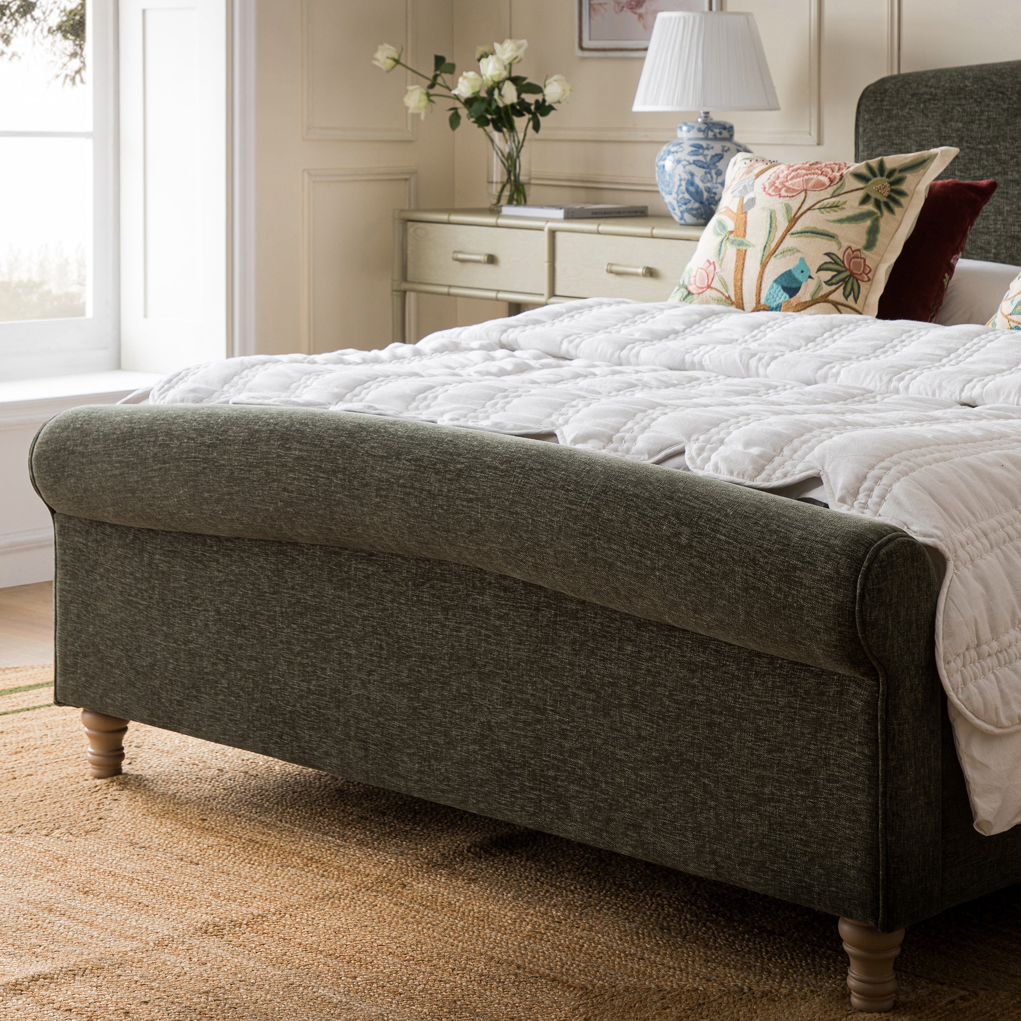 Porchester Ottoman Storage Sleigh Bed, Forest Green Chenille - Image 7