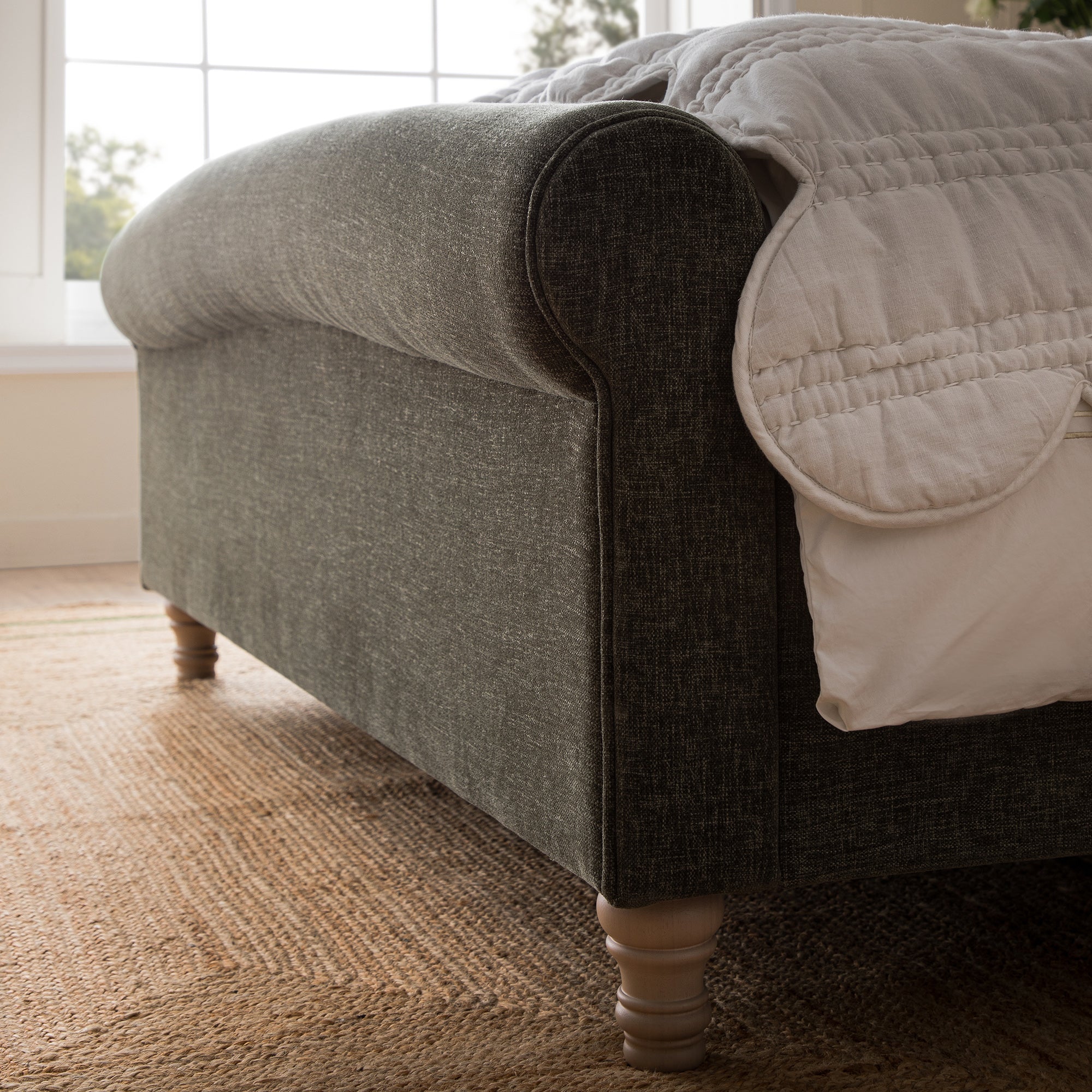 Porchester Ottoman Storage Sleigh Bed, Forest Green Chenille - Image 8