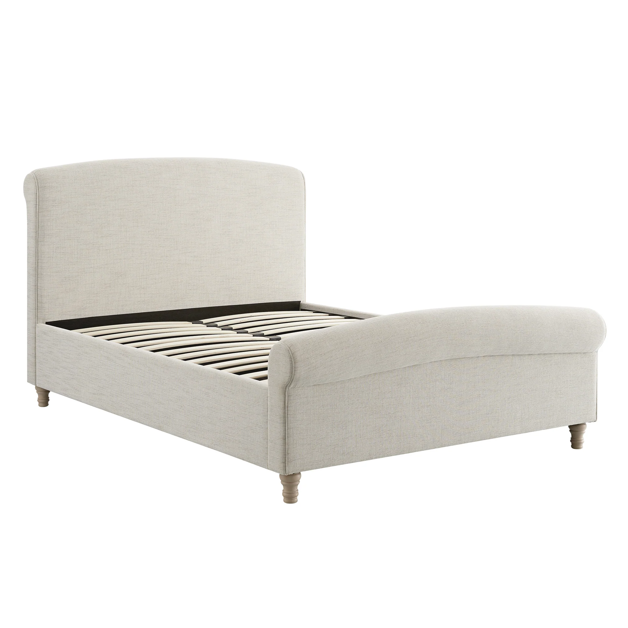 Porchester Ottoman Storage Sleigh Bed, Oatmeal Woven Textured Fabric - Image 11