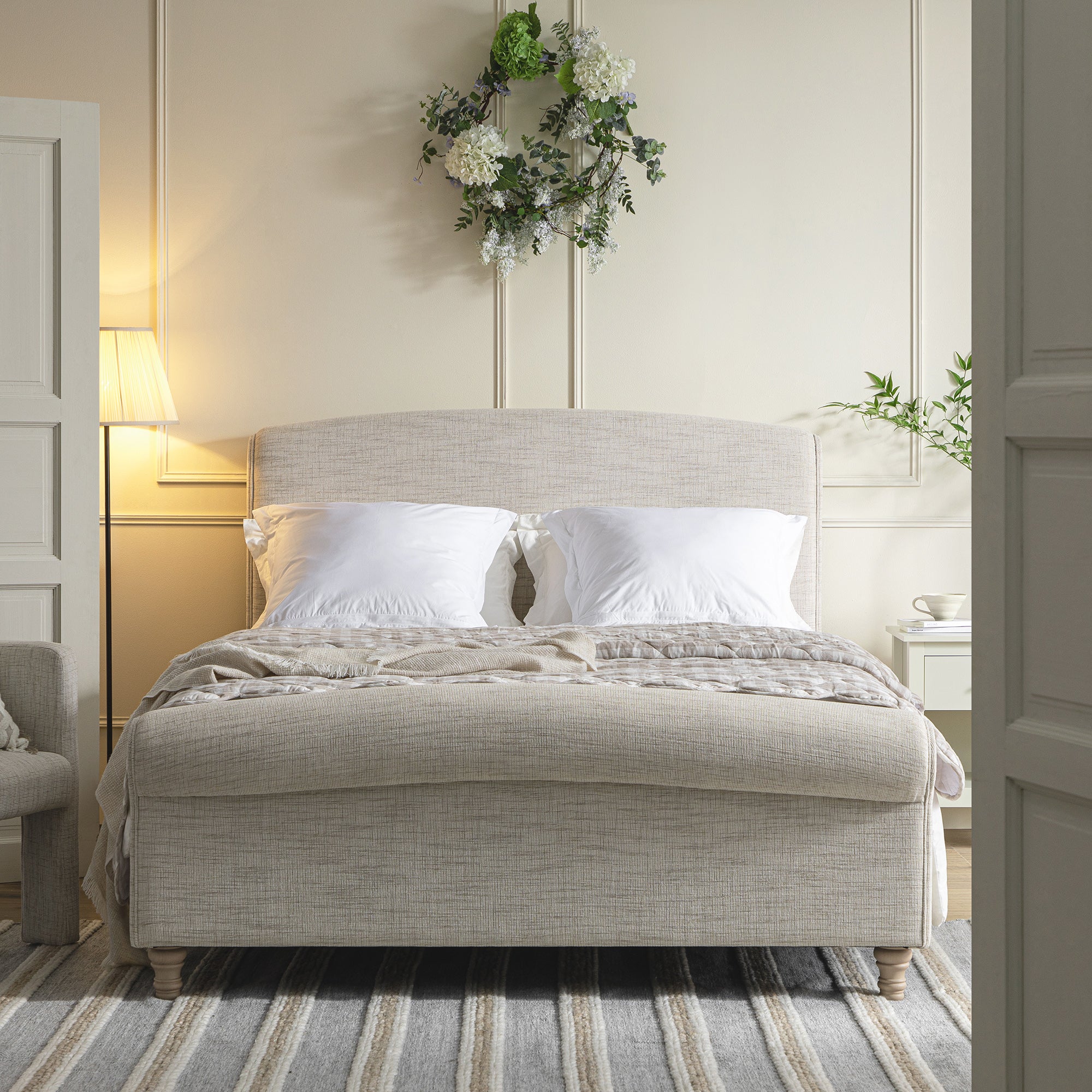 Porchester Ottoman Storage Sleigh Bed, Oatmeal Woven Textured Fabric - Image 3
