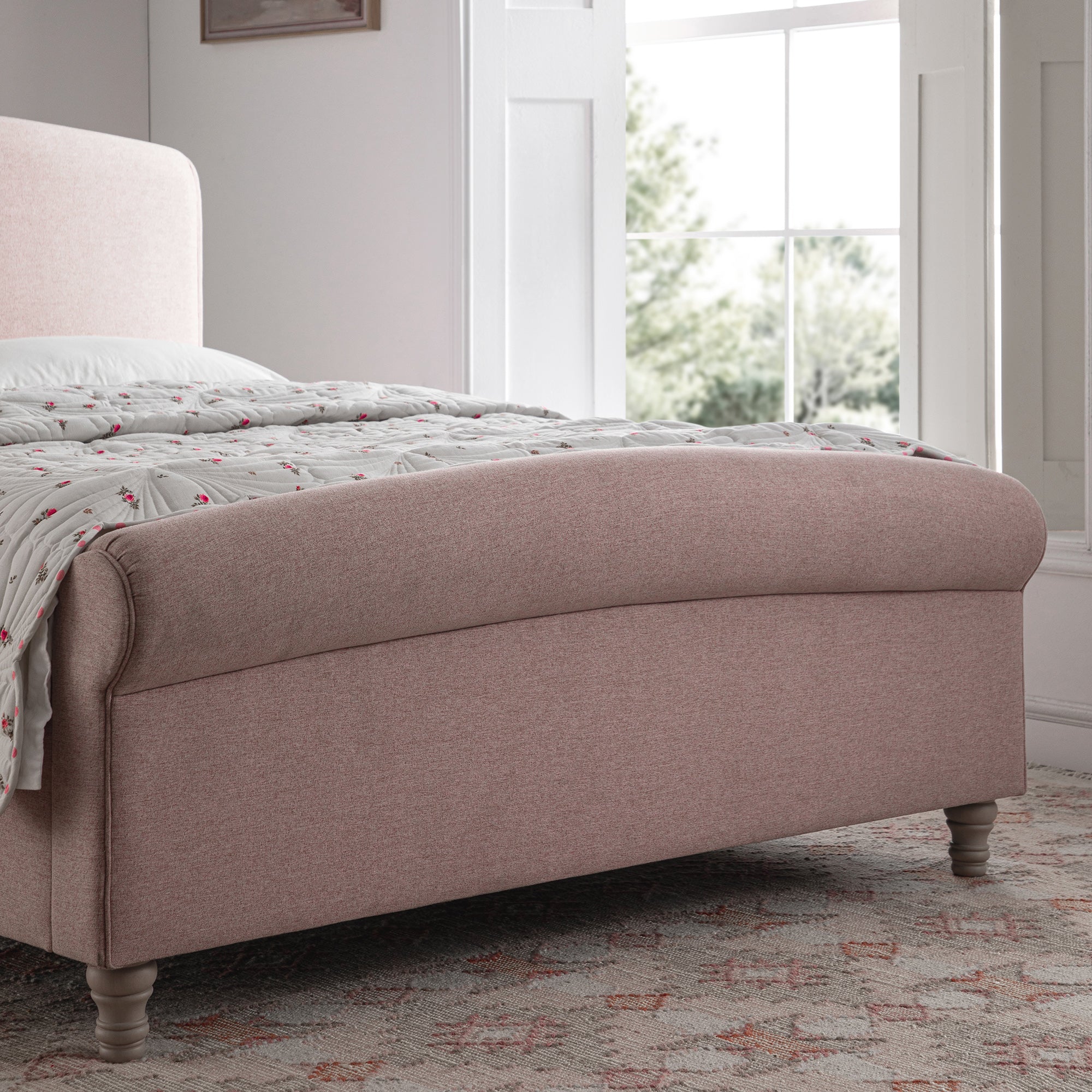 Porchester Ottoman Storage Sleigh Bed, Rosewater Pink Fabric - Image 7