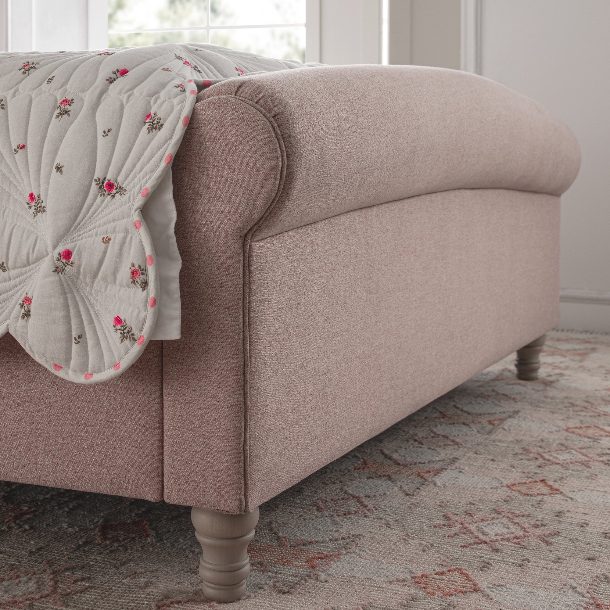 Porchester Ottoman Storage Sleigh Bed, Rosewater Pink Fabric - Image 8