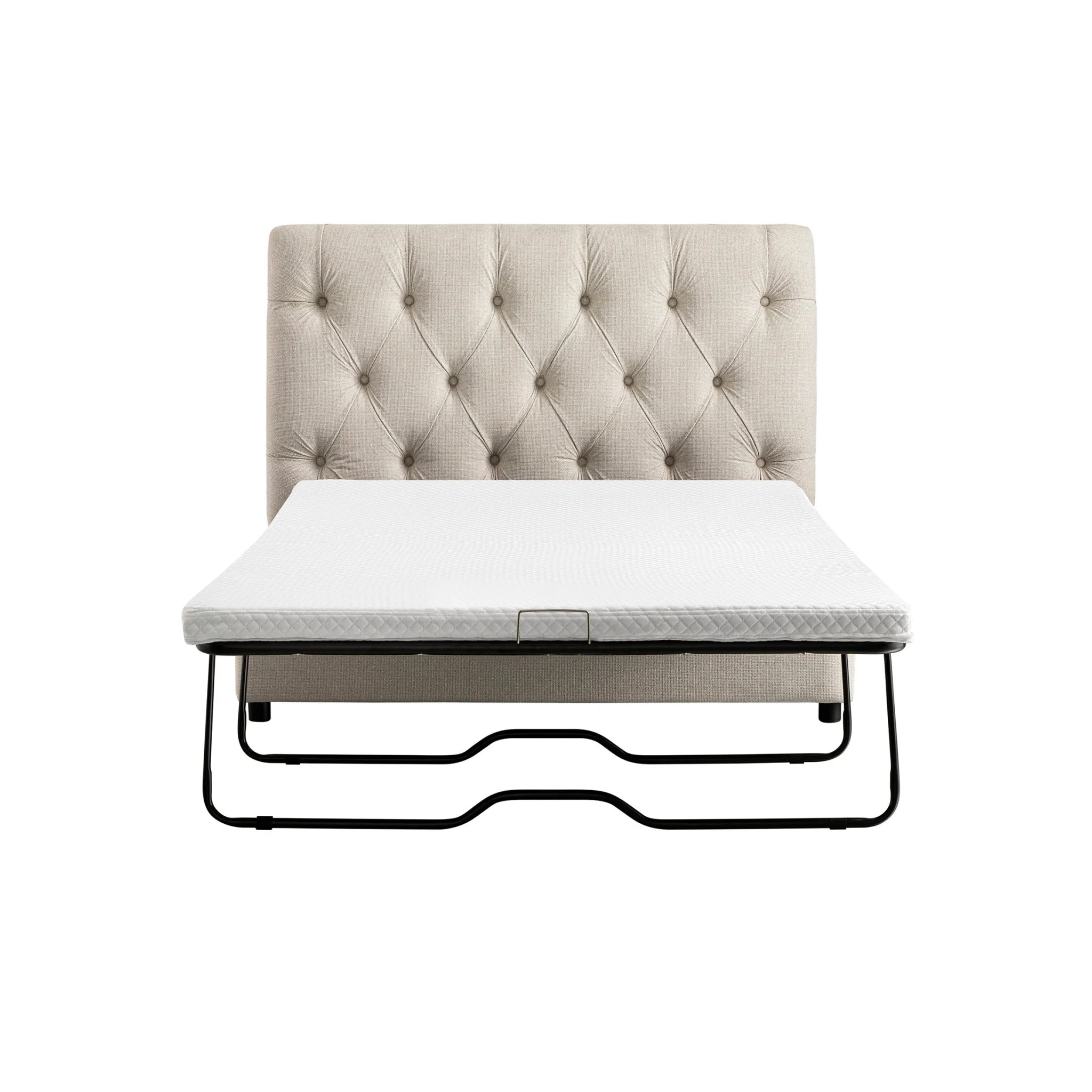 Portland Small Double Buttoned Fold-Out Bed in Ottoman, Beige Woven Fabric - Image 10