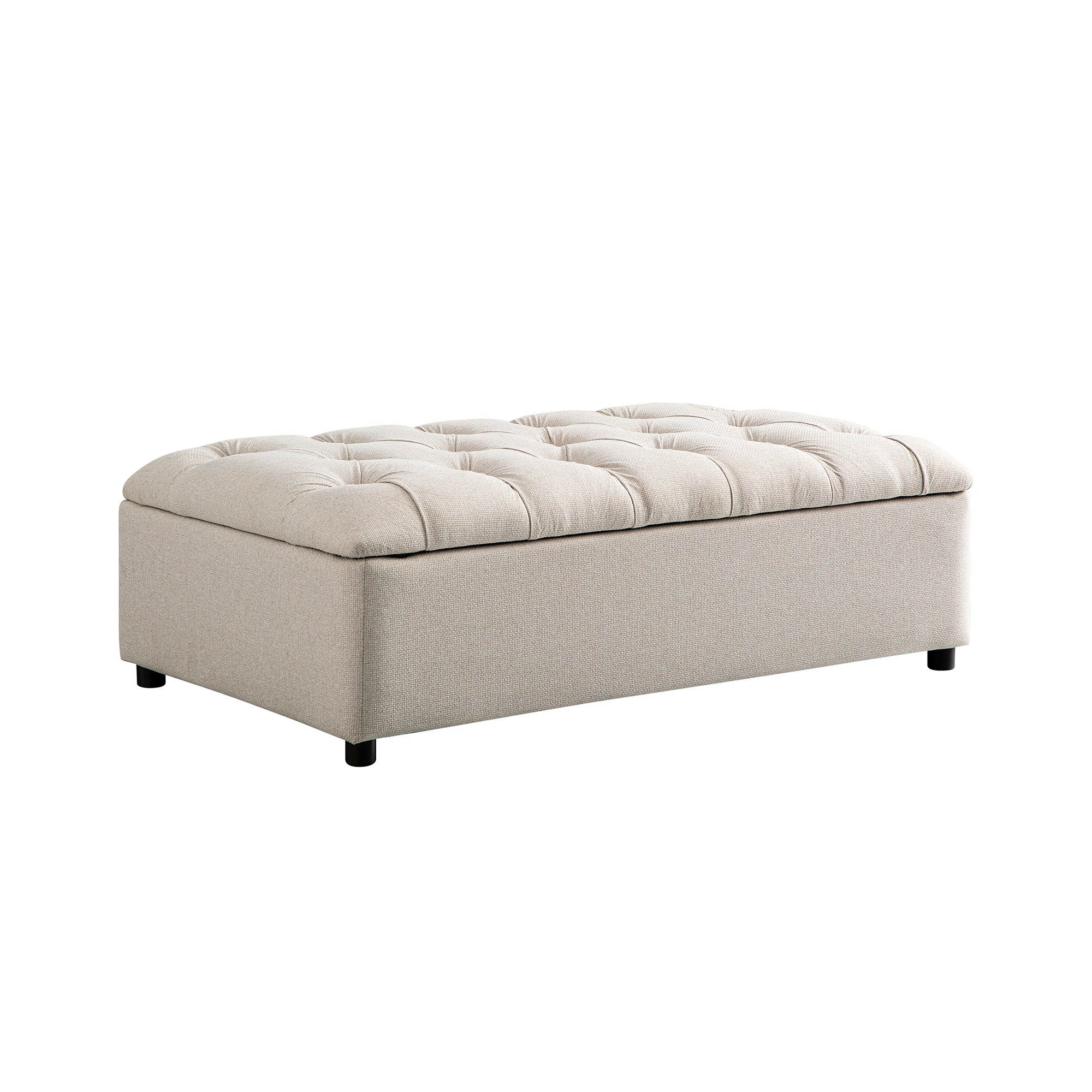 Portland Small Double Buttoned Fold-Out Bed in Ottoman, Beige Woven Fabric - Image 13