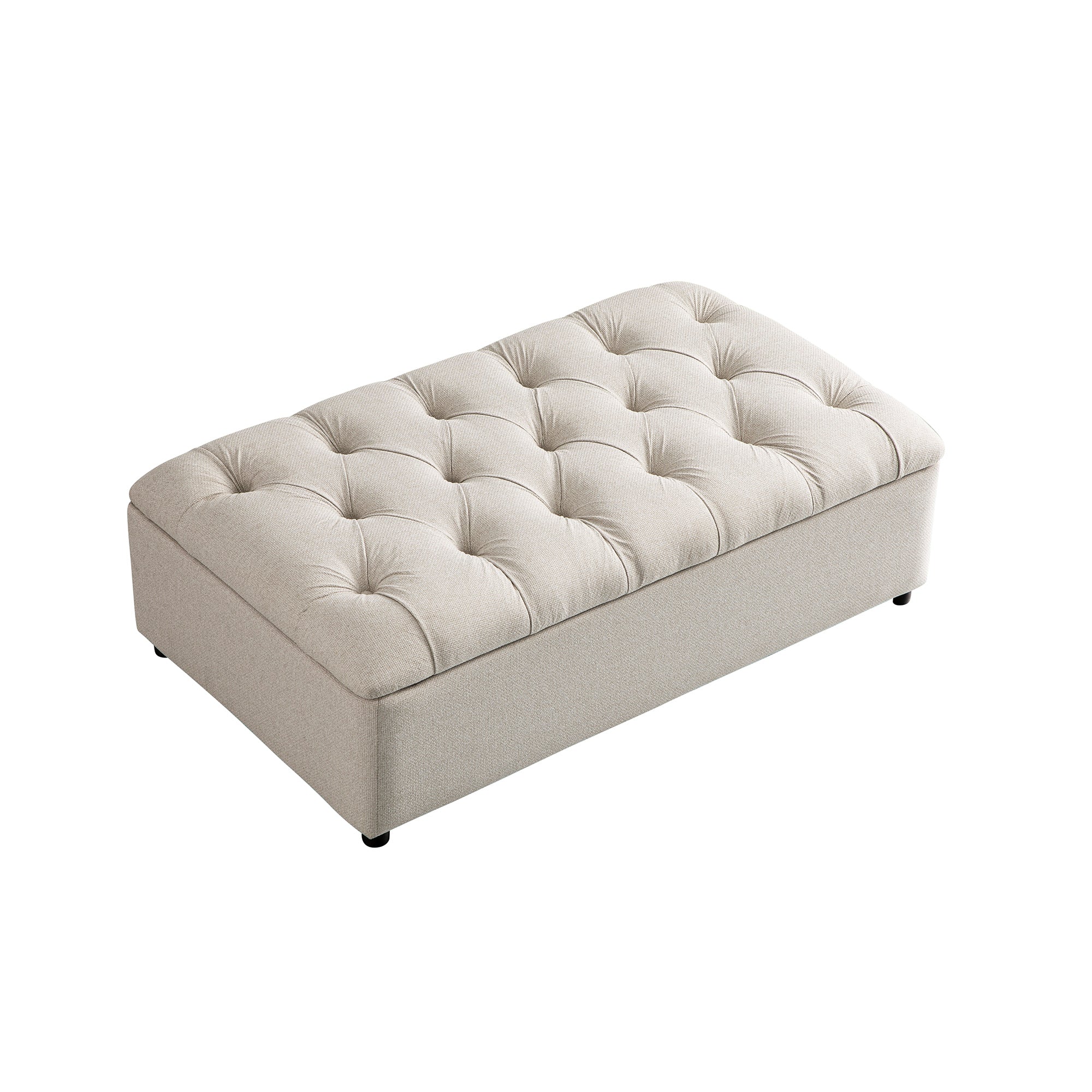 Portland Small Double Buttoned Fold-Out Bed in Ottoman, Beige Woven Fabric - Image 14