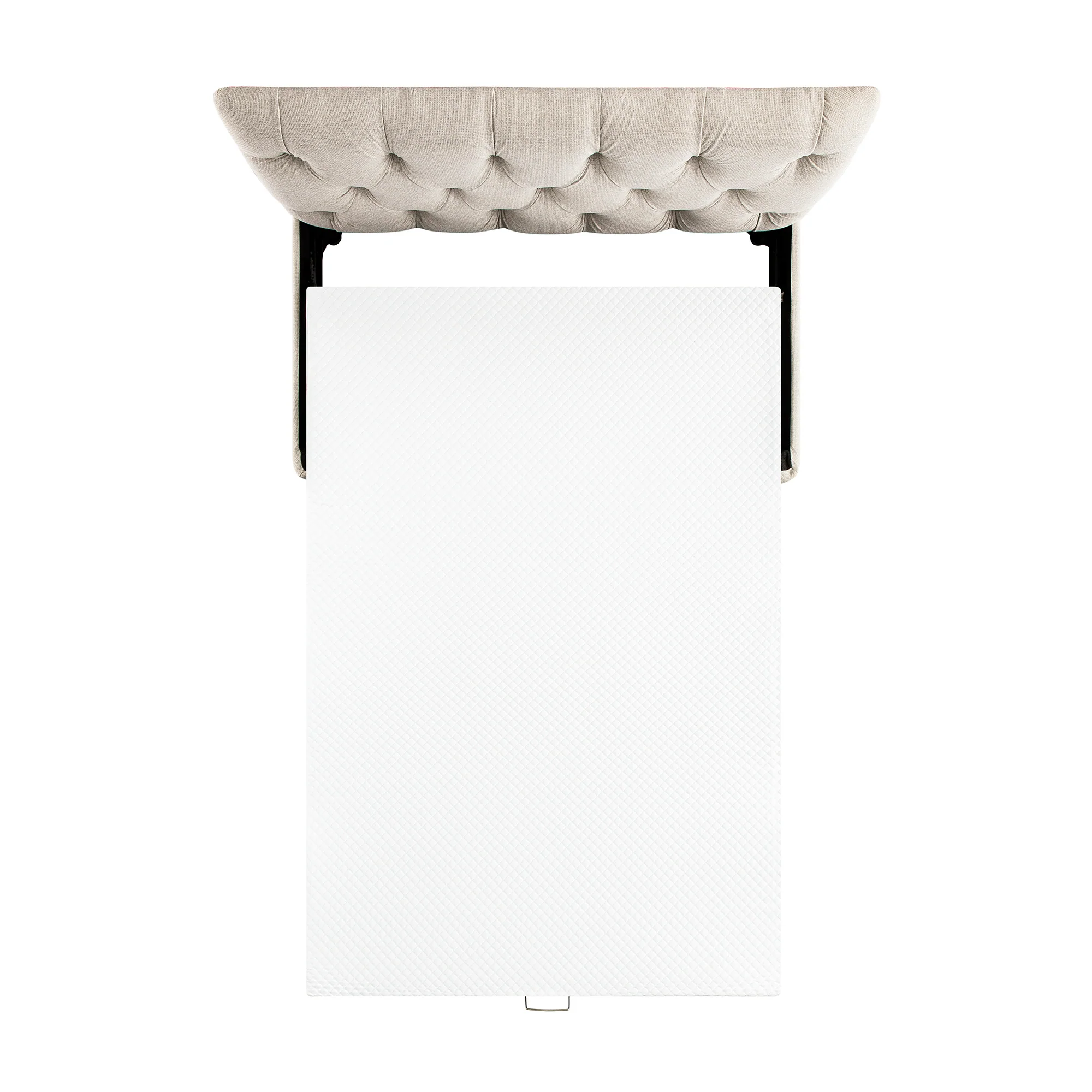 Portland Small Double Buttoned Fold-Out Bed in Ottoman, Beige Woven Fabric - Image 15
